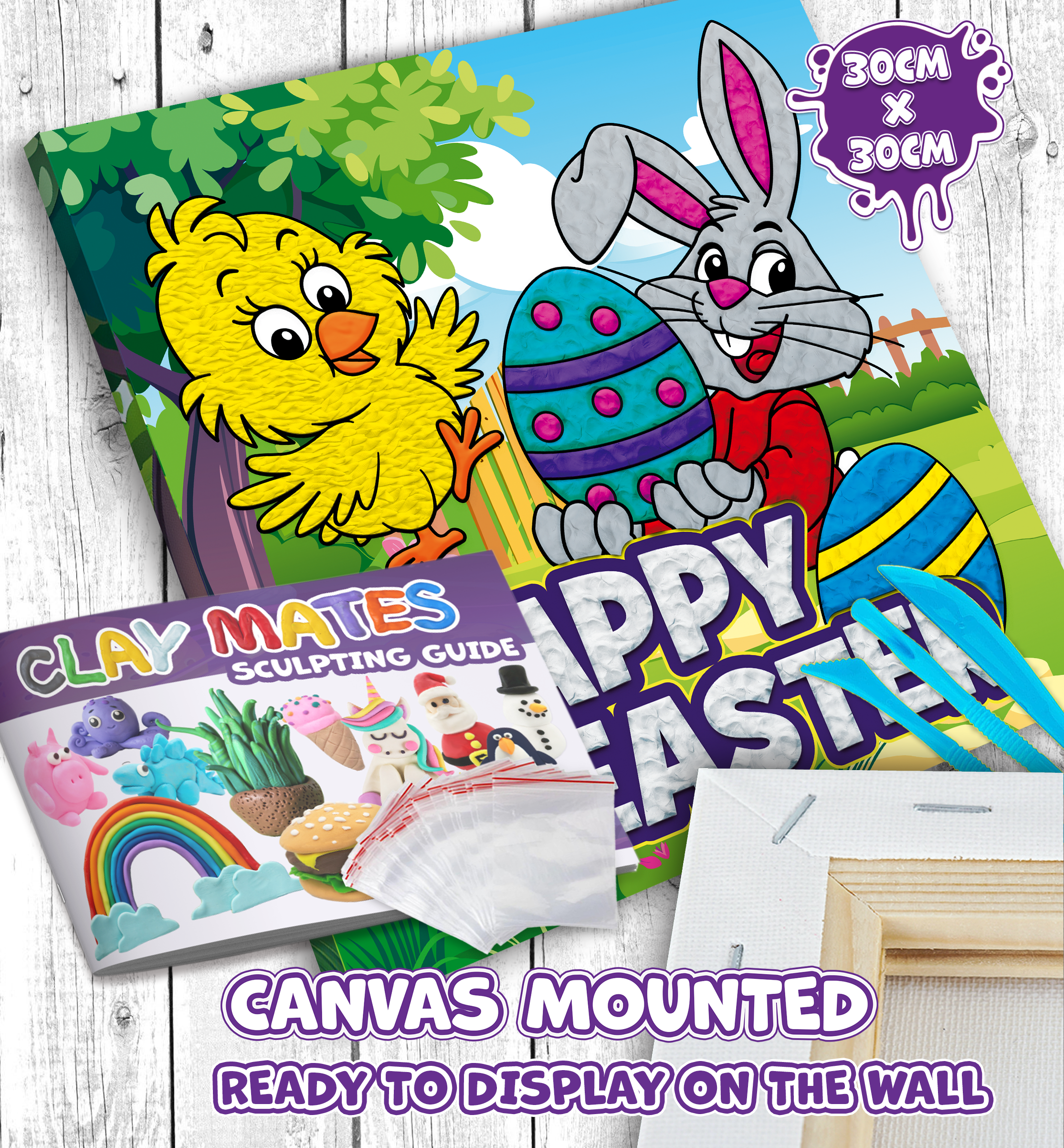 Easter Chick and Bunny Clay Painting 30x30 cm