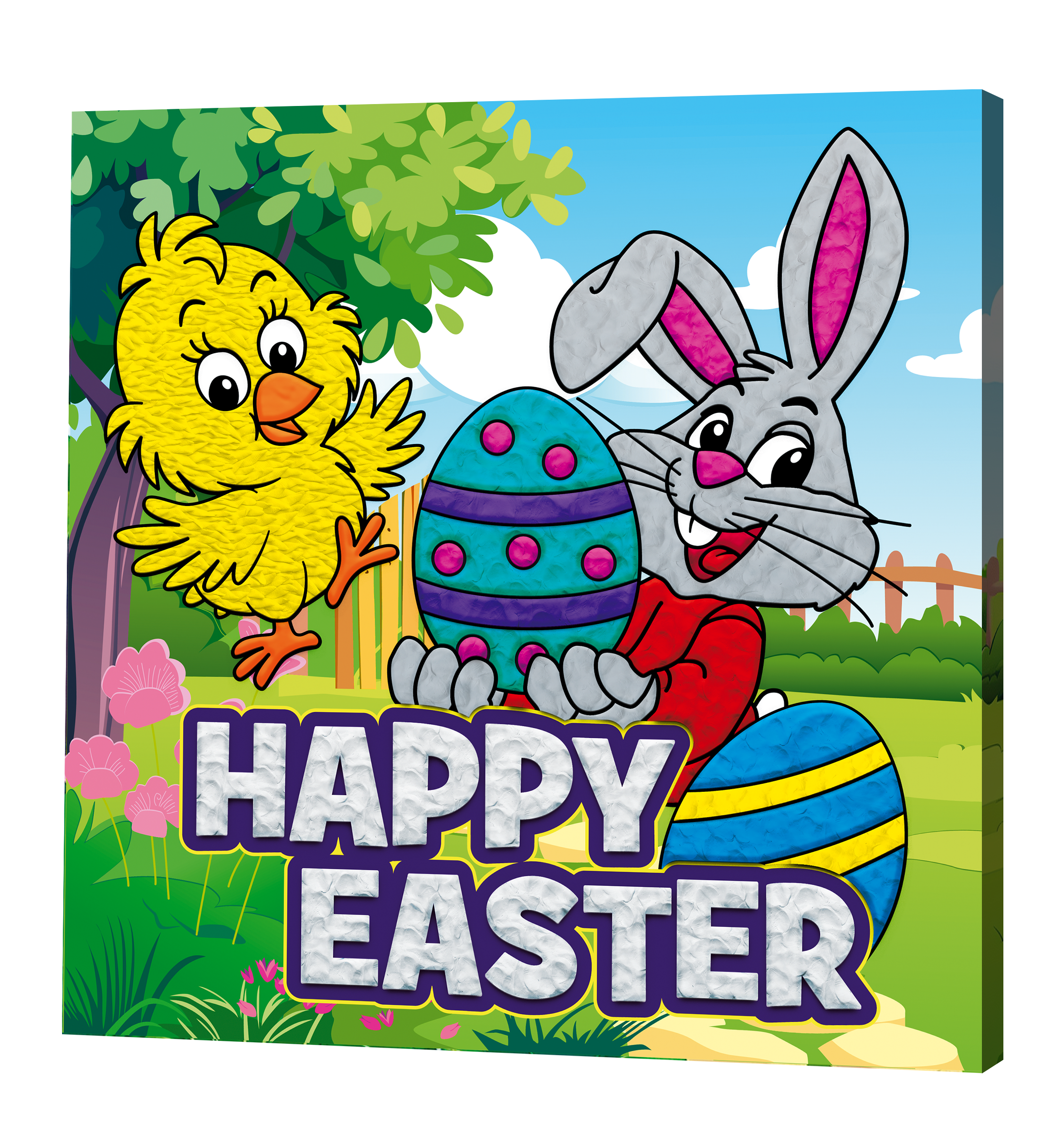 Easter Chick and Bunny Clay Painting 30x30 cm