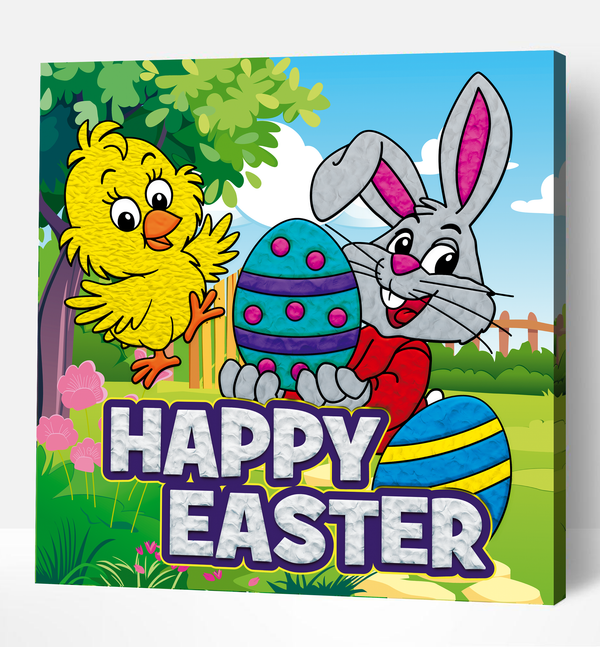 Easter Chick and Bunny Clay Painting 30x30 cm