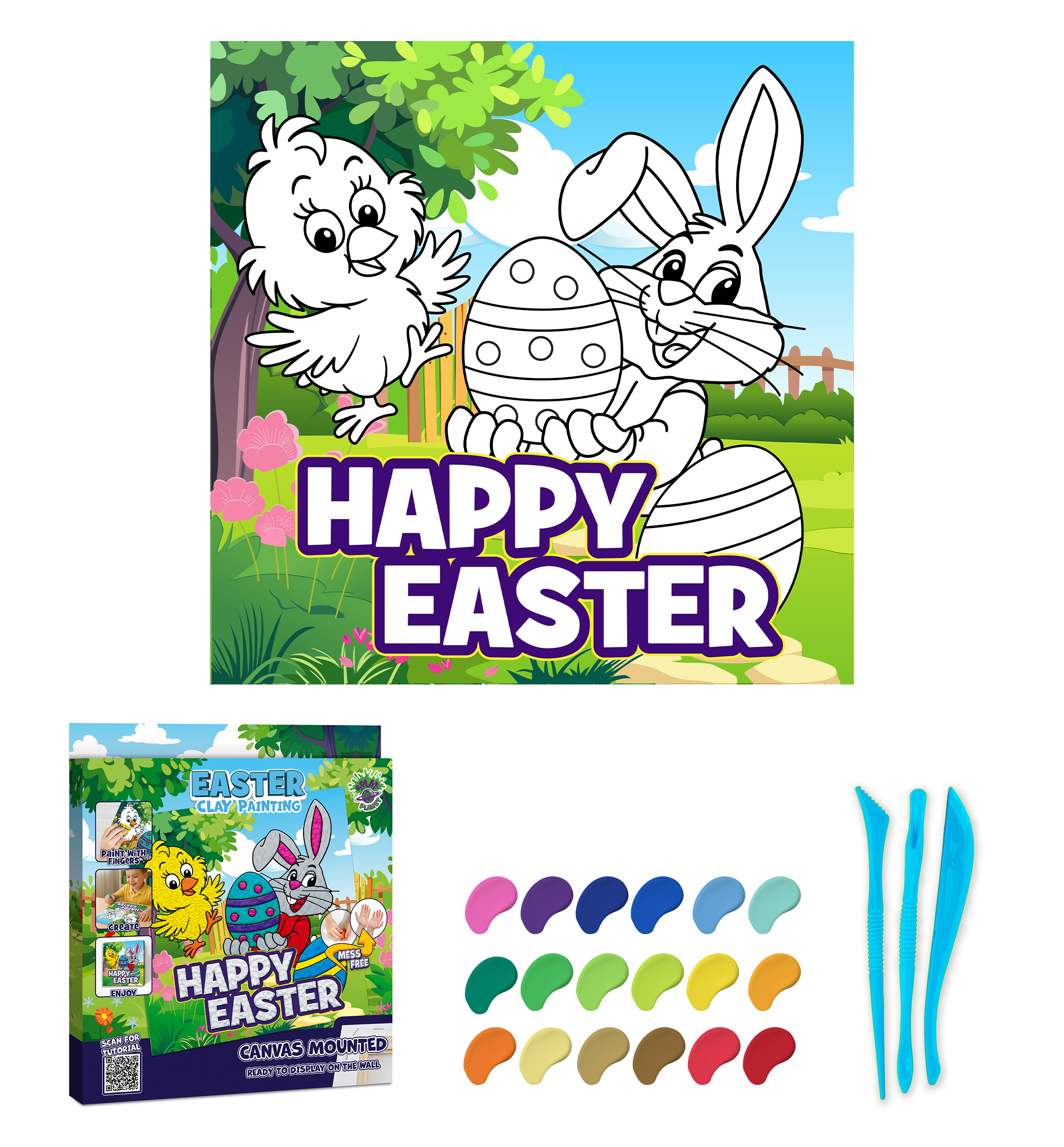 Easter Chick and Bunny Clay Painting 30x30 cm