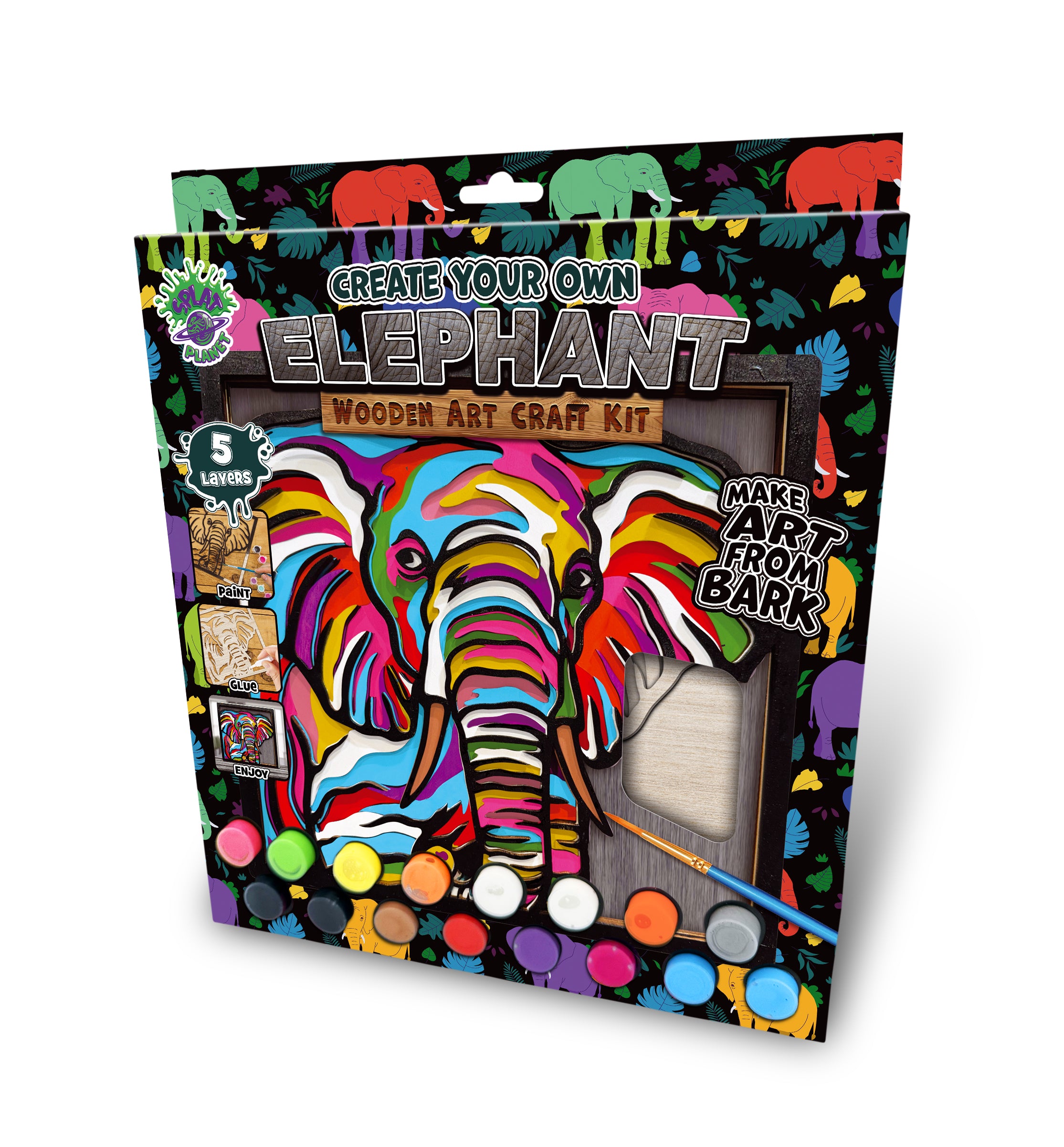 Elephant wooden art kit, Elephant craft kit for kids, Safari animal wood art, DIY Elephant craft, Layered Elephant painting set, Jungle themed wooden décor, Elephant wall art, Kids Elephant activity kit, Creative Elephant project, Wooden wildlife craft.