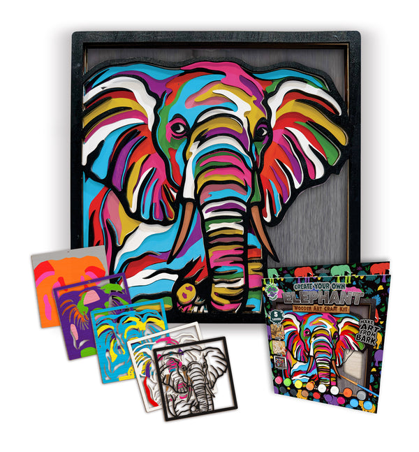 Elephant wooden art kit, Elephant craft kit for kids, Safari animal wood art, DIY Elephant craft, Layered Elephant painting set, Jungle themed wooden décor, Elephant wall art, Kids Elephant activity kit, Creative Elephant project, Wooden wildlife craft.
