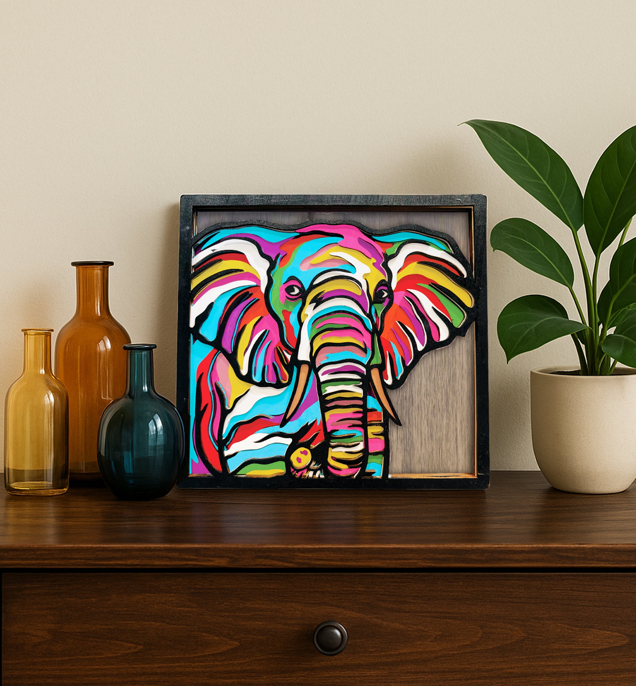 Elephant wooden art kit, Elephant craft kit for kids, Safari animal wood art, DIY Elephant craft, Layered Elephant painting set, Jungle themed wooden décor, Elephant wall art, Kids Elephant activity kit, Creative Elephant project, Wooden wildlife craft.