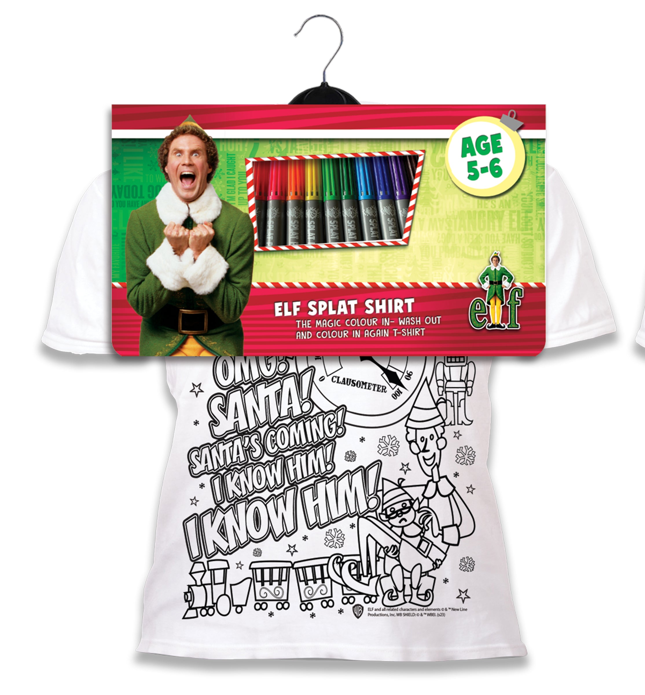 colour in t-shirt, eatsleepdoodle, splat planet, colour in t shirt, Elf Movie Toys, Elf Christmas t shirt, Elf shirt, Elf Christmas colouring, Elf Christmas coloring, Elf movie gifts, magic t-shirt, Elf on the shelf