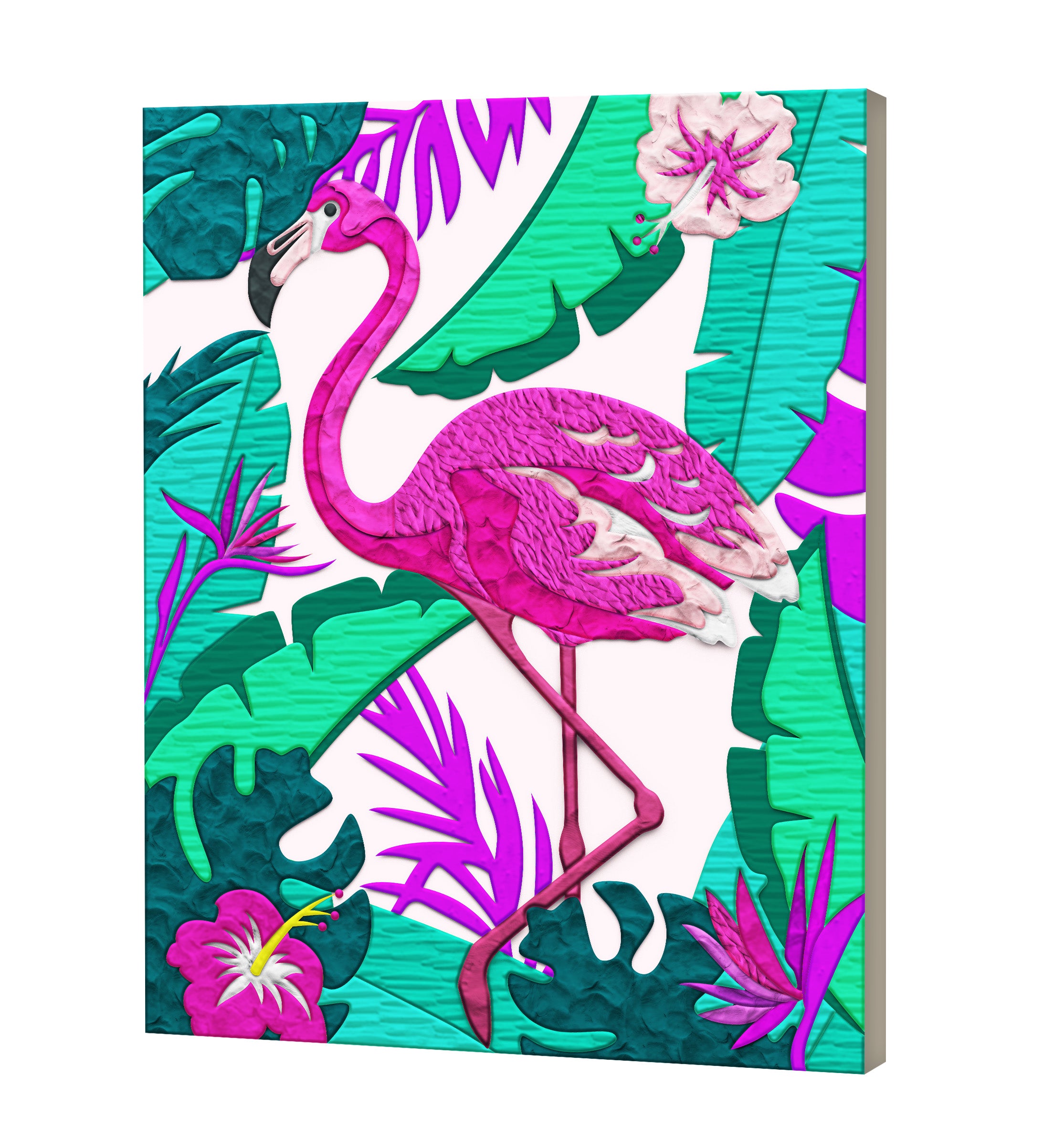 Flamingo clay painting kit with canvas mounted art board, colourful air-dry clay and sculpting tools, offering mess-free sensory play and screen-free creative crafting.