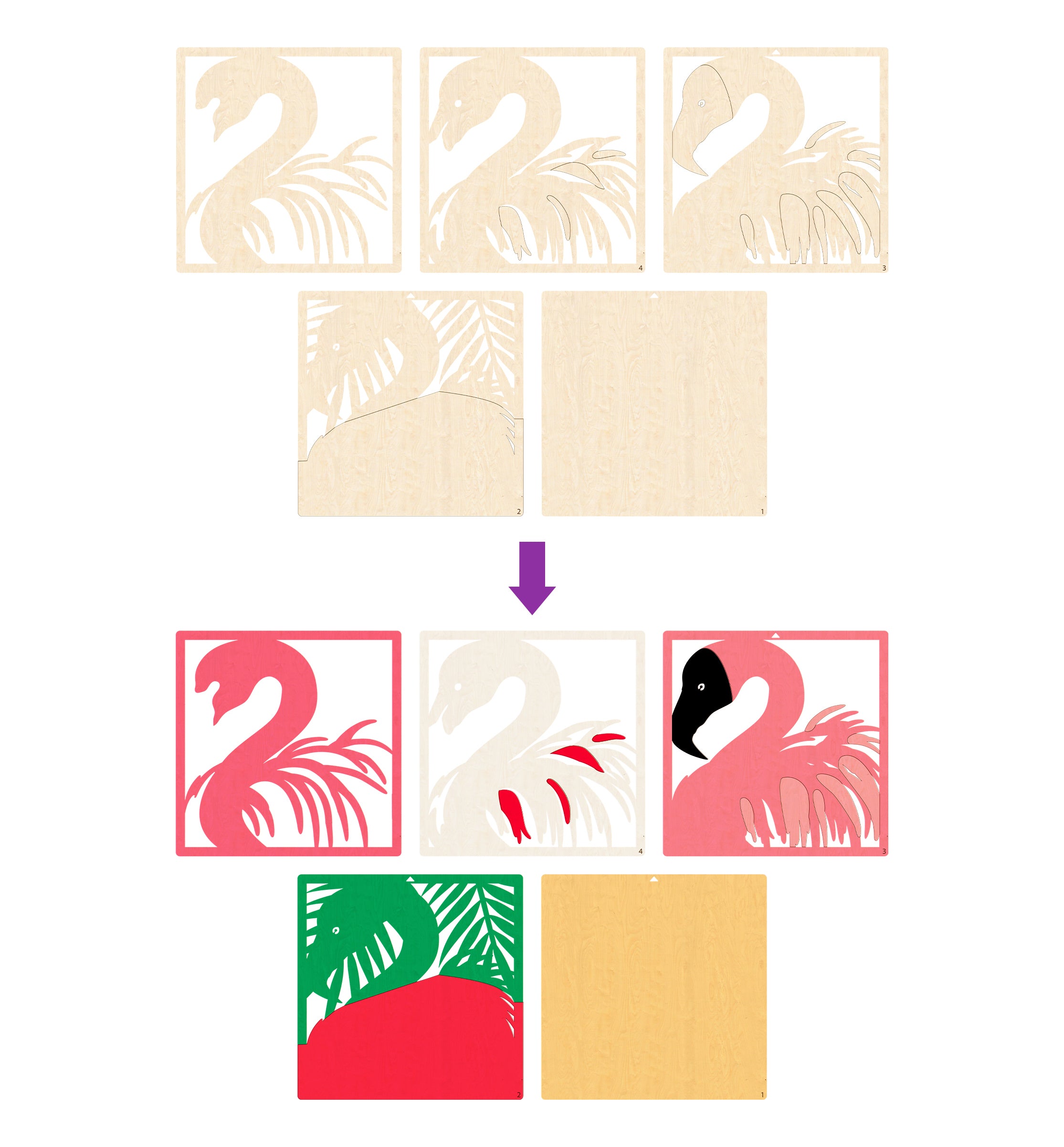 Flamingo wooden art kit, Flamingo craft kit for kids, Layered Flamingo wood art, DIY Flamingo painting set, Tropical bird décor craft, Flamingo wall art, Kids Flamingo activity kit, Creative Flamingo project.
