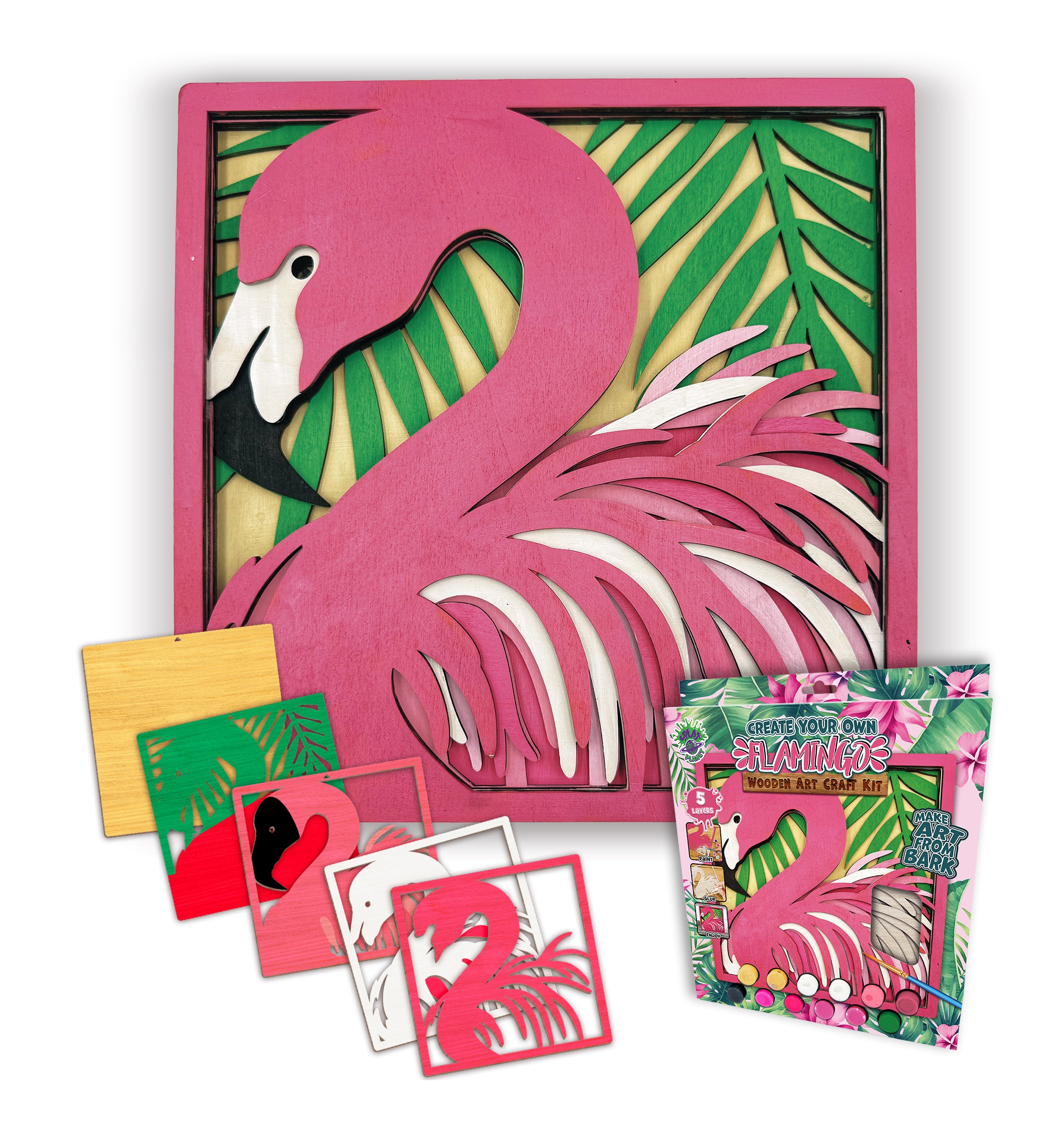 Flamingo wooden art kit, Flamingo craft kit for kids, Layered Flamingo wood art, DIY Flamingo painting set, Tropical bird décor craft, Flamingo wall art, Kids Flamingo activity kit, Creative Flamingo project.