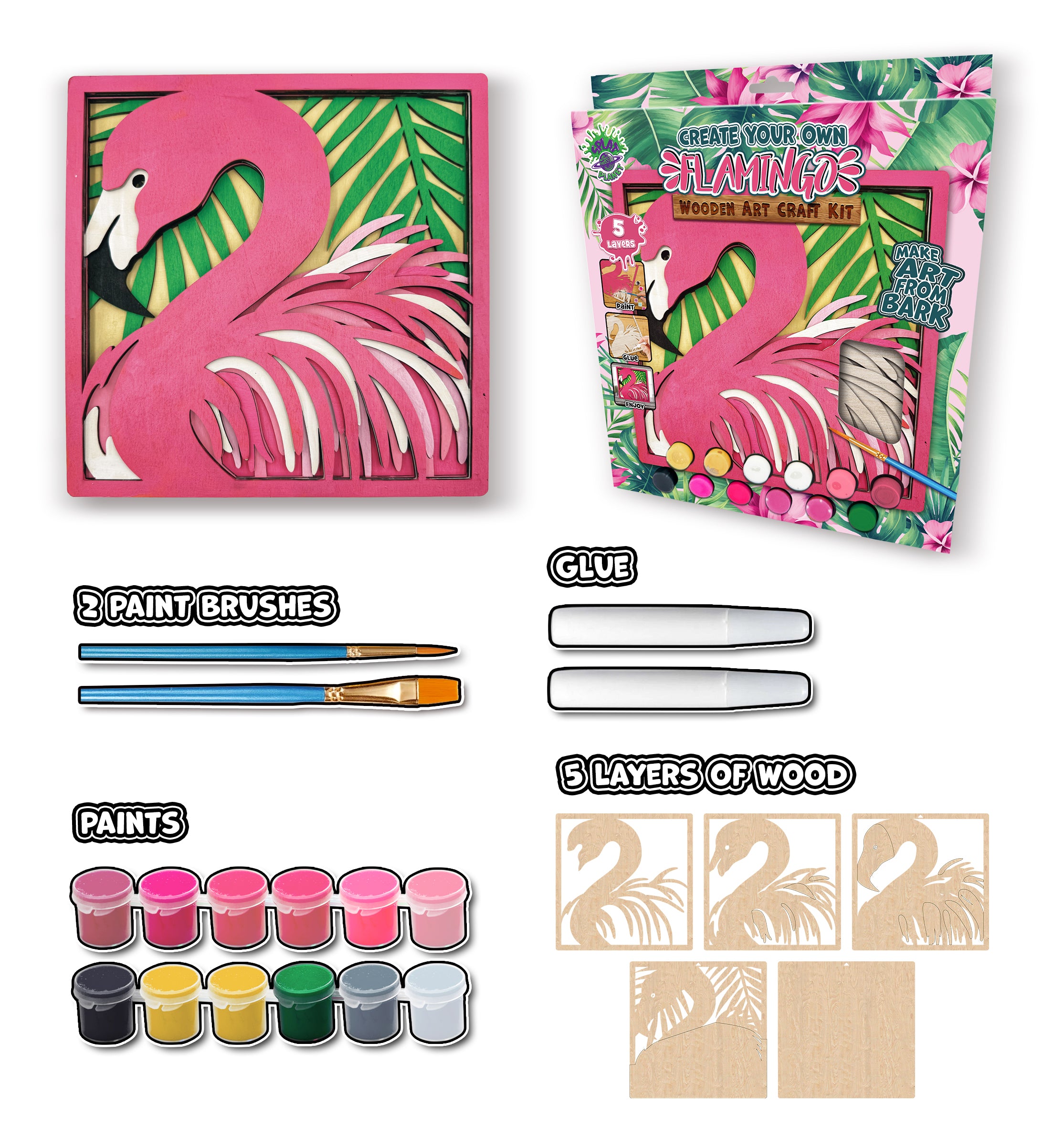Flamingo wooden art kit, Flamingo craft kit for kids, Layered Flamingo wood art, DIY Flamingo painting set, Tropical bird décor craft, Flamingo wall art, Kids Flamingo activity kit, Creative Flamingo project.
