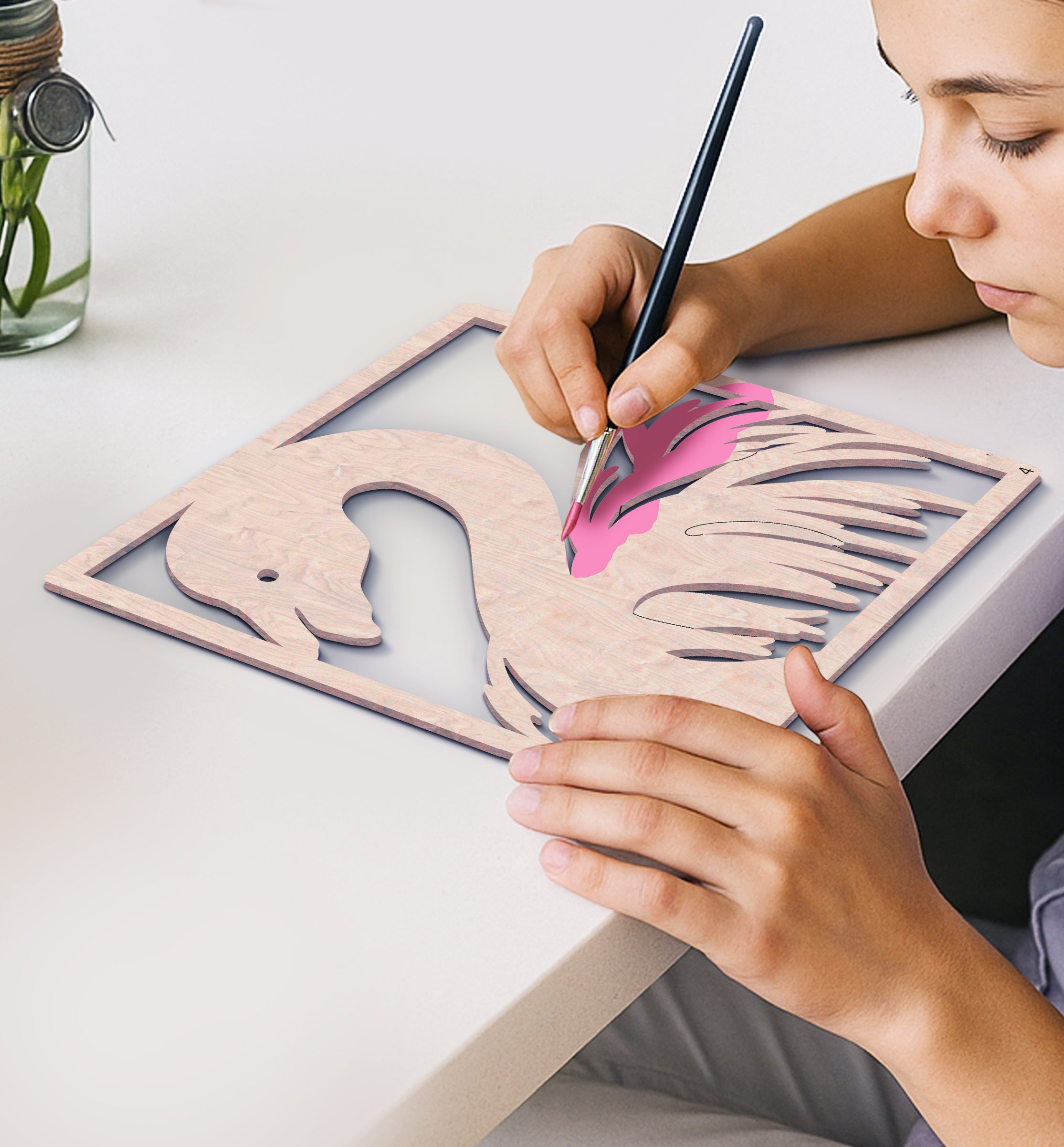 Flamingo wooden art kit, Flamingo craft kit for kids, Layered Flamingo wood art, DIY Flamingo painting set, Tropical bird décor craft, Flamingo wall art, Kids Flamingo activity kit, Creative Flamingo project.