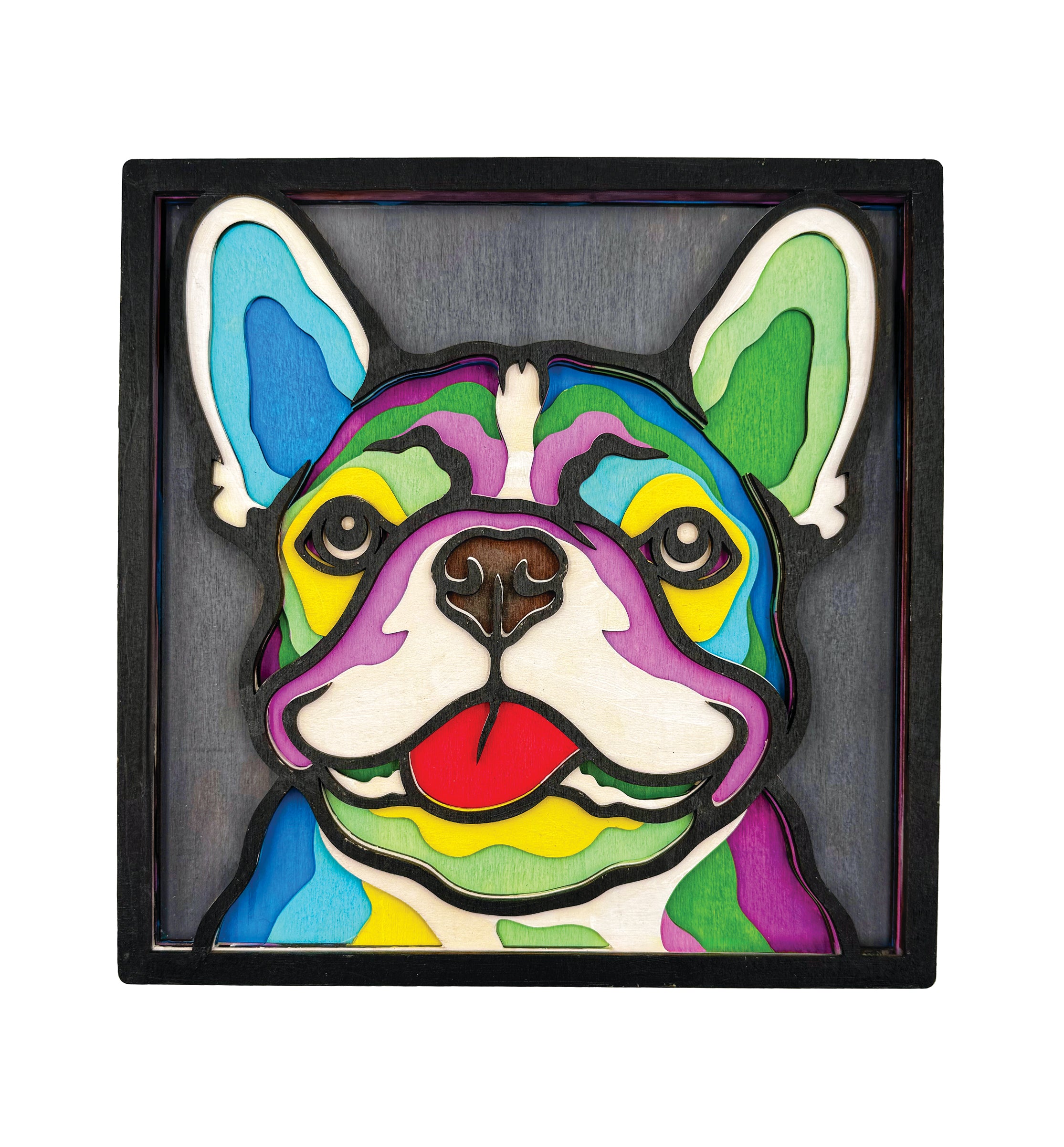 French Bulldog wooden art kit, Frenchie craft kit for kids, Bulldog wooden painting set, Layered dog art, DIY French Bulldog craft, Cute dog wooden décor, Frenchie wall art, Dog lover gift craft, Kids French Bulldog activity, Wooden dog craft project.