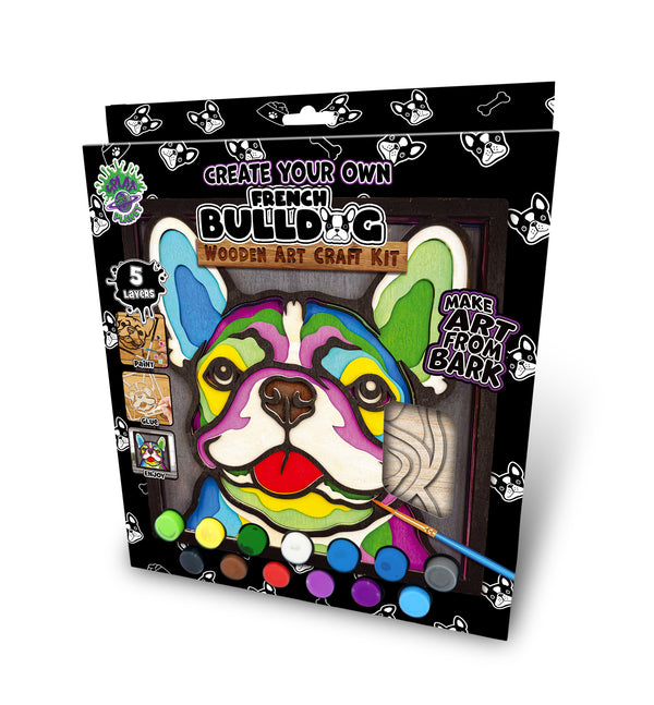 French Bulldog wooden art kit, Frenchie craft kit for kids, Bulldog wooden painting set, Layered dog art, DIY French Bulldog craft, Cute dog wooden décor, Frenchie wall art, Dog lover gift craft, Kids French Bulldog activity, Wooden dog craft project.