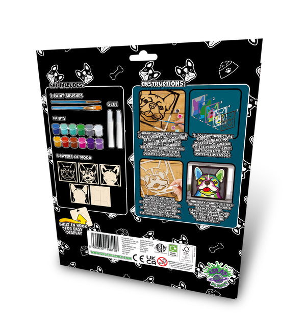 French Bulldog wooden art kit, Frenchie craft kit for kids, Bulldog wooden painting set, Layered dog art, DIY French Bulldog craft, Cute dog wooden décor, Frenchie wall art, Dog lover gift craft, Kids French Bulldog activity, Wooden dog craft project.