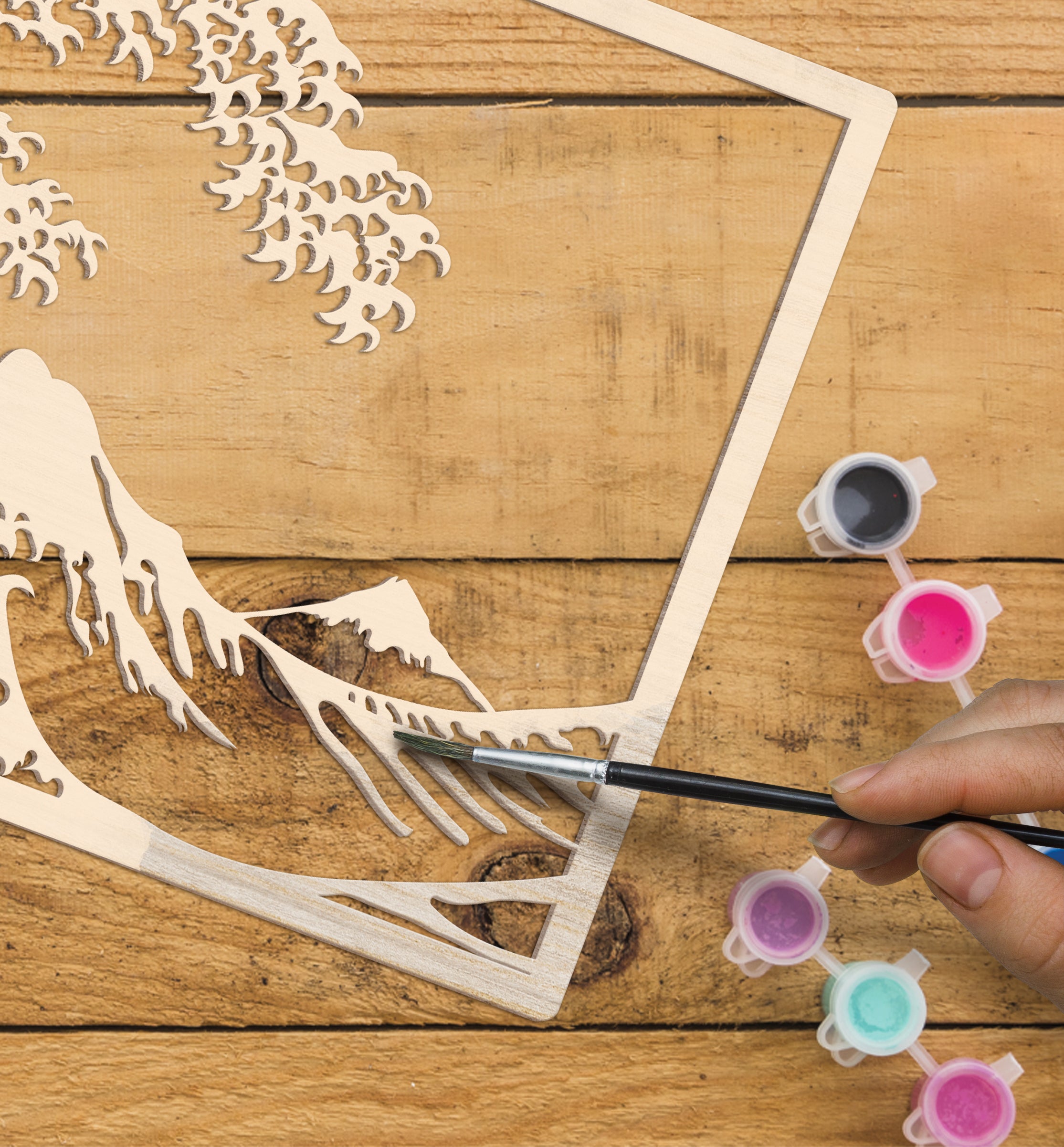 Great Wave wooden art kit, Japanese Wave craft kit, Hokusai inspired wooden art, Ocean wave wood layers, DIY Wave painting set, Traditional wave wall art, Kids Japanese art craft, Great Wave décor craft, Water themed art kit, Layered ocean wooden art, Creative Wave project.