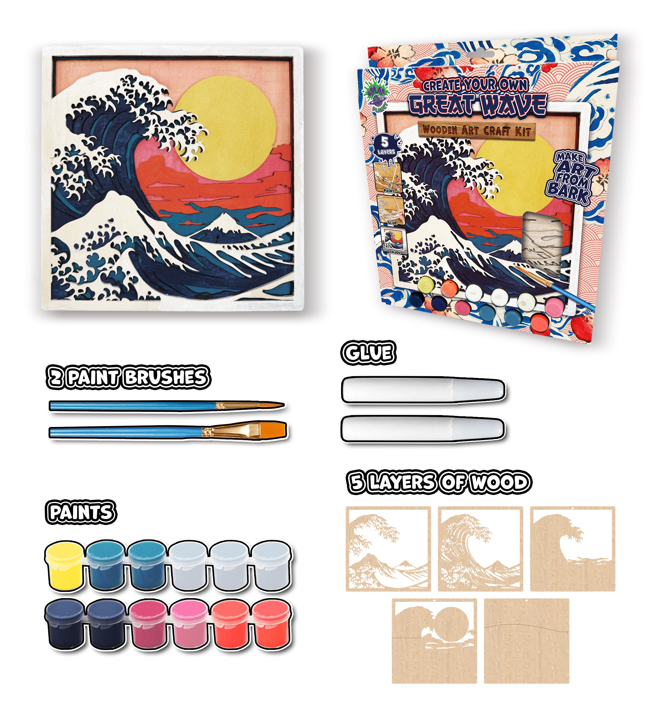 Great Wave wooden art kit, Japanese Wave craft kit, Hokusai inspired wooden art, Ocean wave wood layers, DIY Wave painting set, Traditional wave wall art, Kids Japanese art craft, Great Wave décor craft, Water themed art kit, Layered ocean wooden art, Creative Wave project.