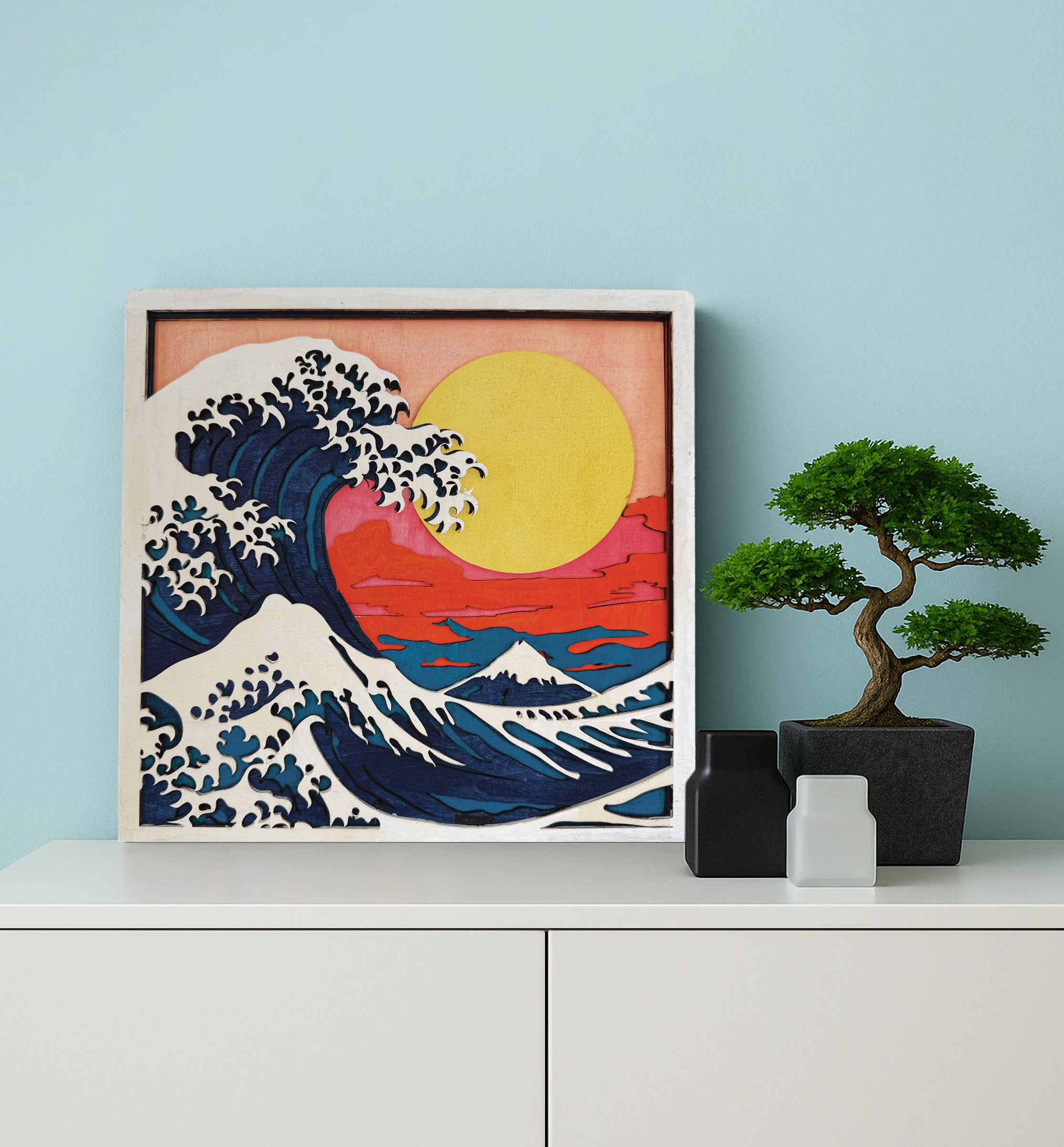 Great Wave wooden art kit, Japanese Wave craft kit, Hokusai inspired wooden art, Ocean wave wood layers, DIY Wave painting set, Traditional wave wall art, Kids Japanese art craft, Great Wave décor craft, Water themed art kit, Layered ocean wooden art, Creative Wave project.