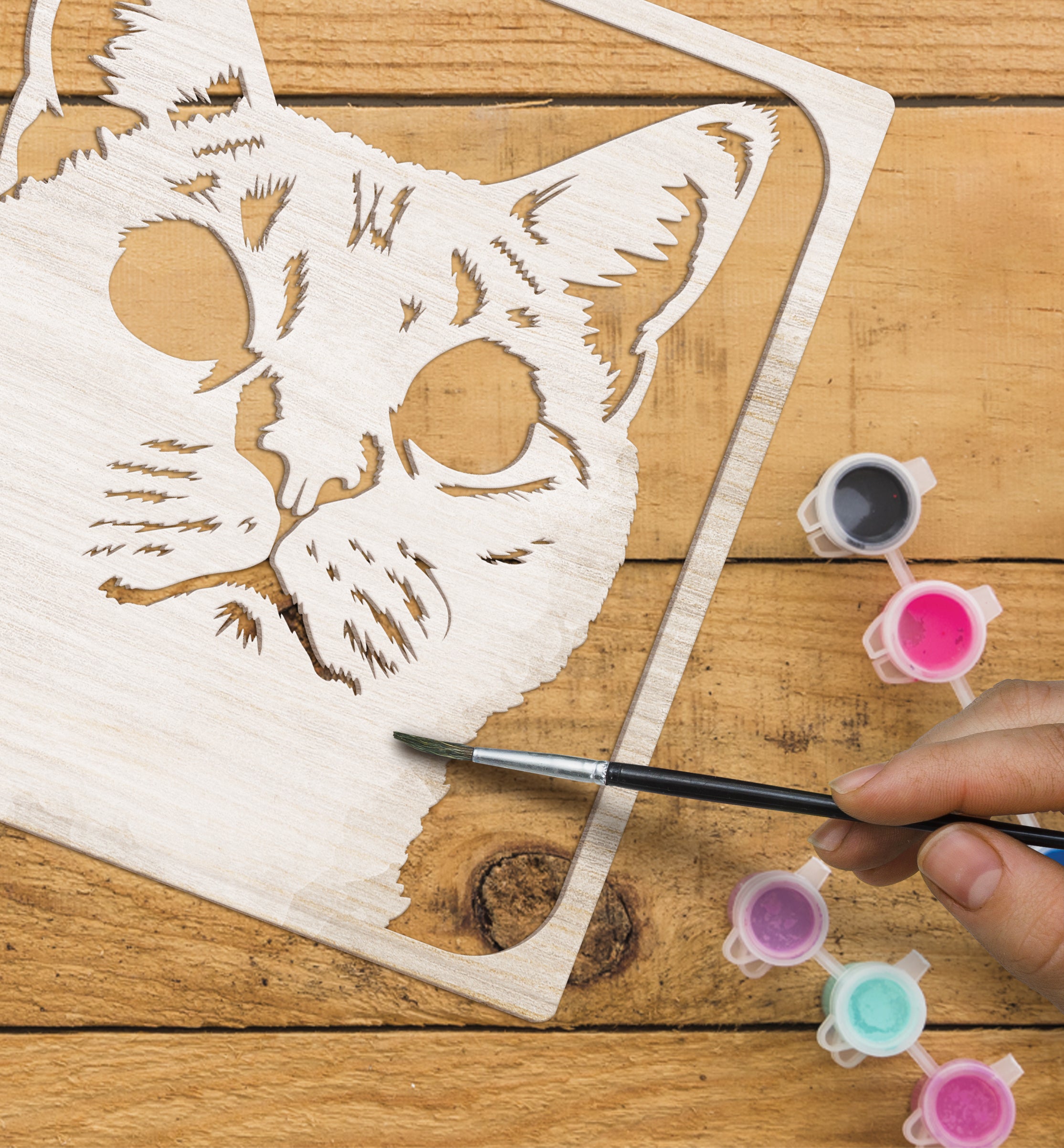 Grey cat wooden art kit, Cat craft kit for kids, Layered cat wood art, DIY cat painting set, Cute cat wooden décor, Cat lover gift crafts, Wooden cat wall art, Kids cat craft activity, Creative feline art project.