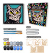 Grey cat wooden art kit, Cat craft kit for kids, Layered cat wood art, DIY cat painting set, Cute cat wooden décor, Cat lover gift crafts, Wooden cat wall art, Kids cat craft activity, Creative feline art project.