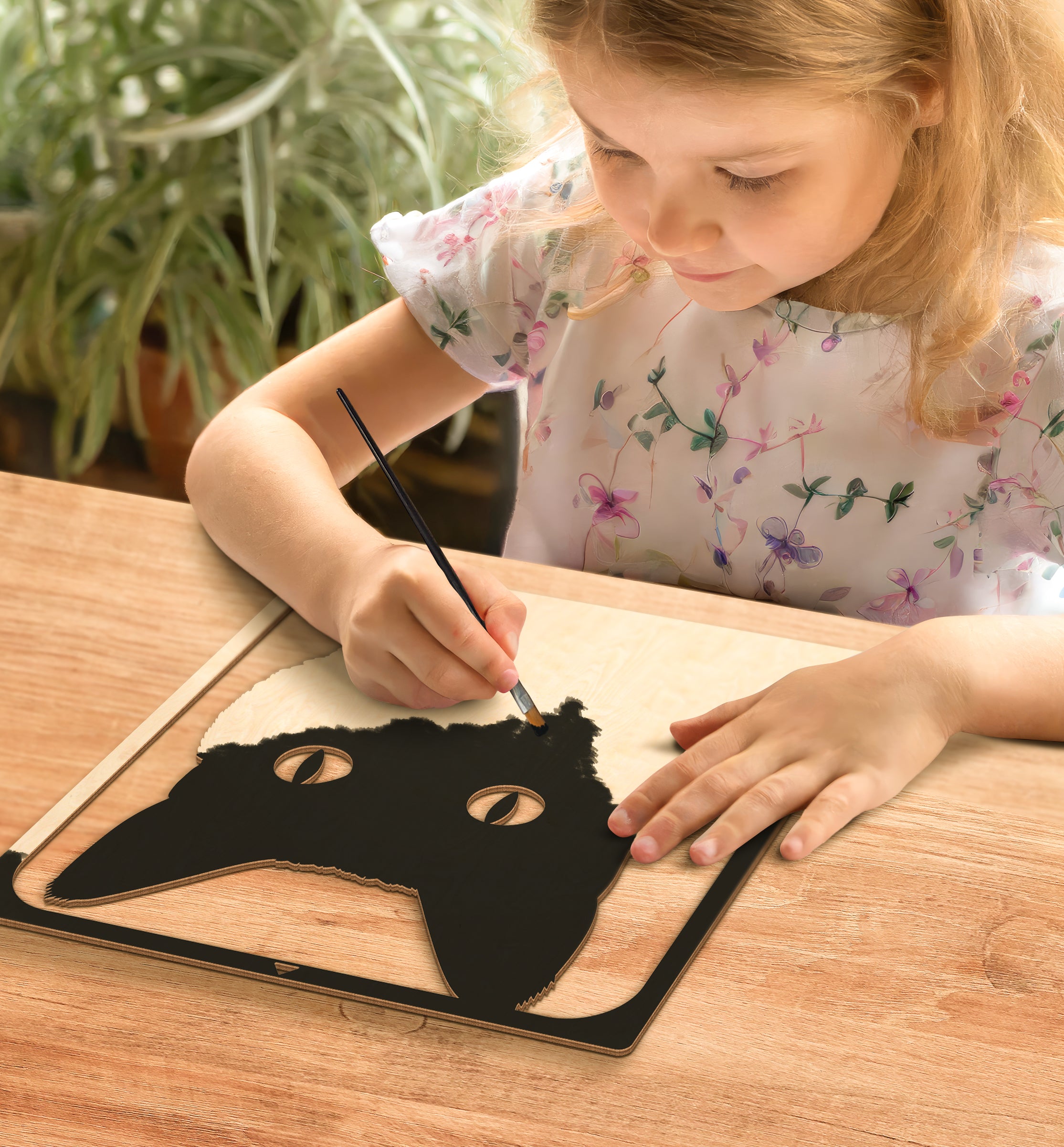 Grey cat wooden art kit, Cat craft kit for kids, Layered cat wood art, DIY cat painting set, Cute cat wooden décor, Cat lover gift crafts, Wooden cat wall art, Kids cat craft activity, Creative feline art project.