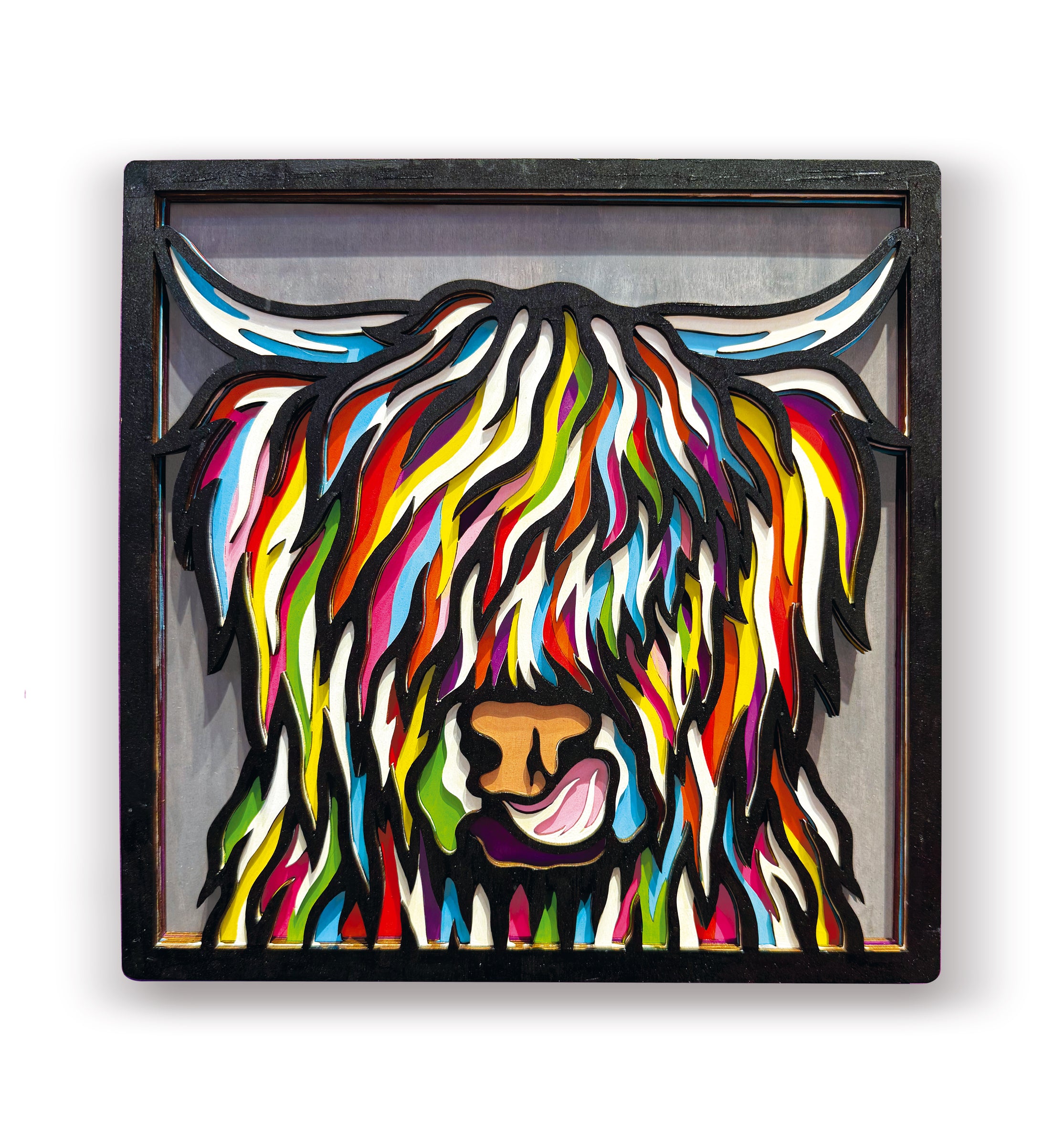 Highland Cow wooden art kit, Highland Cow craft kit for kids, Layered Cow wooden art, DIY Highland Cow painting set, Cute cow décor craft, Farm animal wooden art, Kids cow craft activity, Creative Highland Cow project.