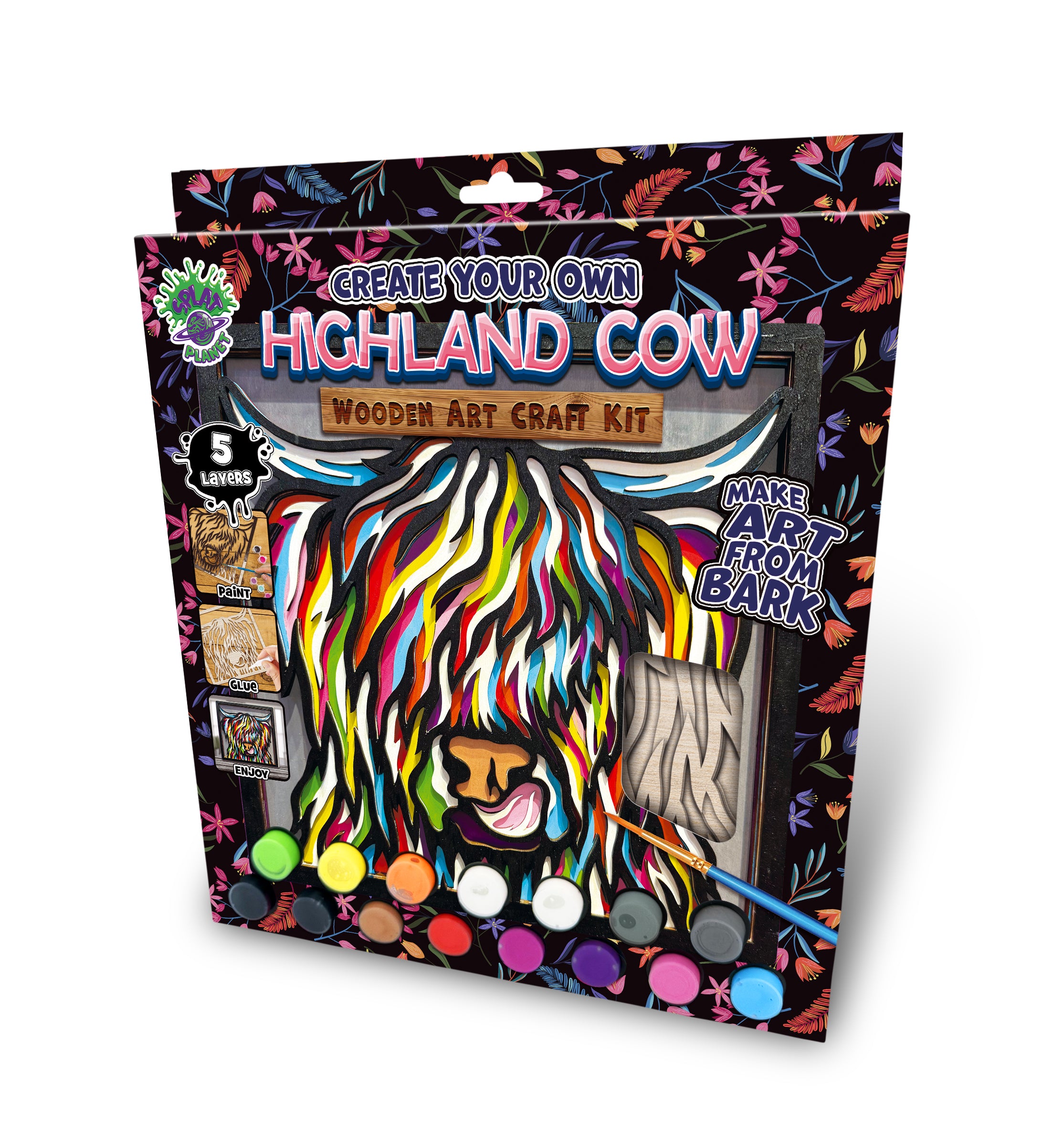 Highland Cow wooden art kit, Highland Cow craft kit for kids, Layered Cow wooden art, DIY Highland Cow painting set, Cute cow décor craft, Farm animal wooden art, Kids cow craft activity, Creative Highland Cow project.