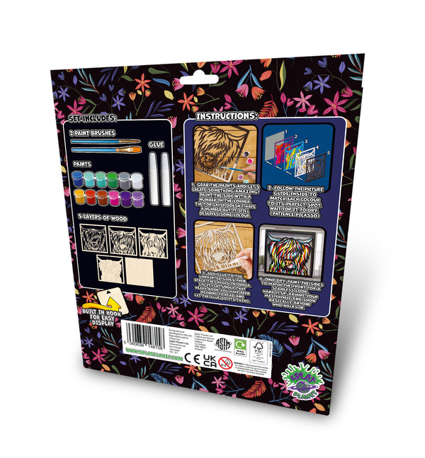 Highland Cow wooden art kit, Highland Cow craft kit for kids, Layered Cow wooden art, DIY Highland Cow painting set, Cute cow décor craft, Farm animal wooden art, Kids cow craft activity, Creative Highland Cow project.