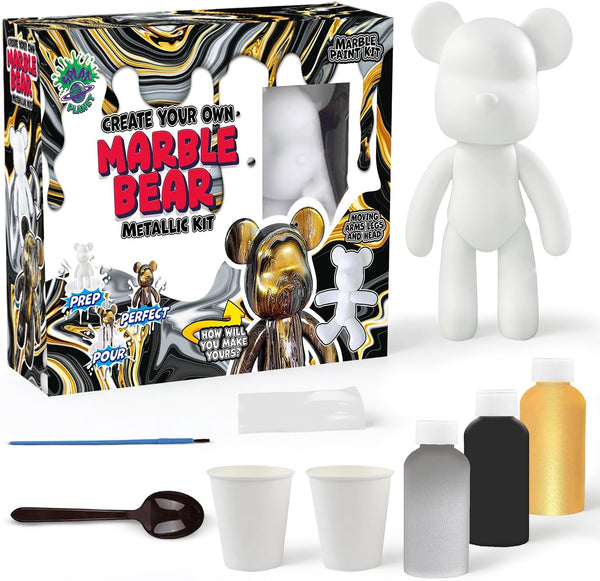 marble bear craft kit, pour painting kit, diy painting set for kids, neon art kit, metallic art kit, metallic pouring paint, neon pouring paint, arts and crafts toys, Fluid bear, painting for girls boys, splat planet bear, kids creative gift, diy toy craft, educational art supplies, birthday gifts for children, fun indoor activities, art projects for kids