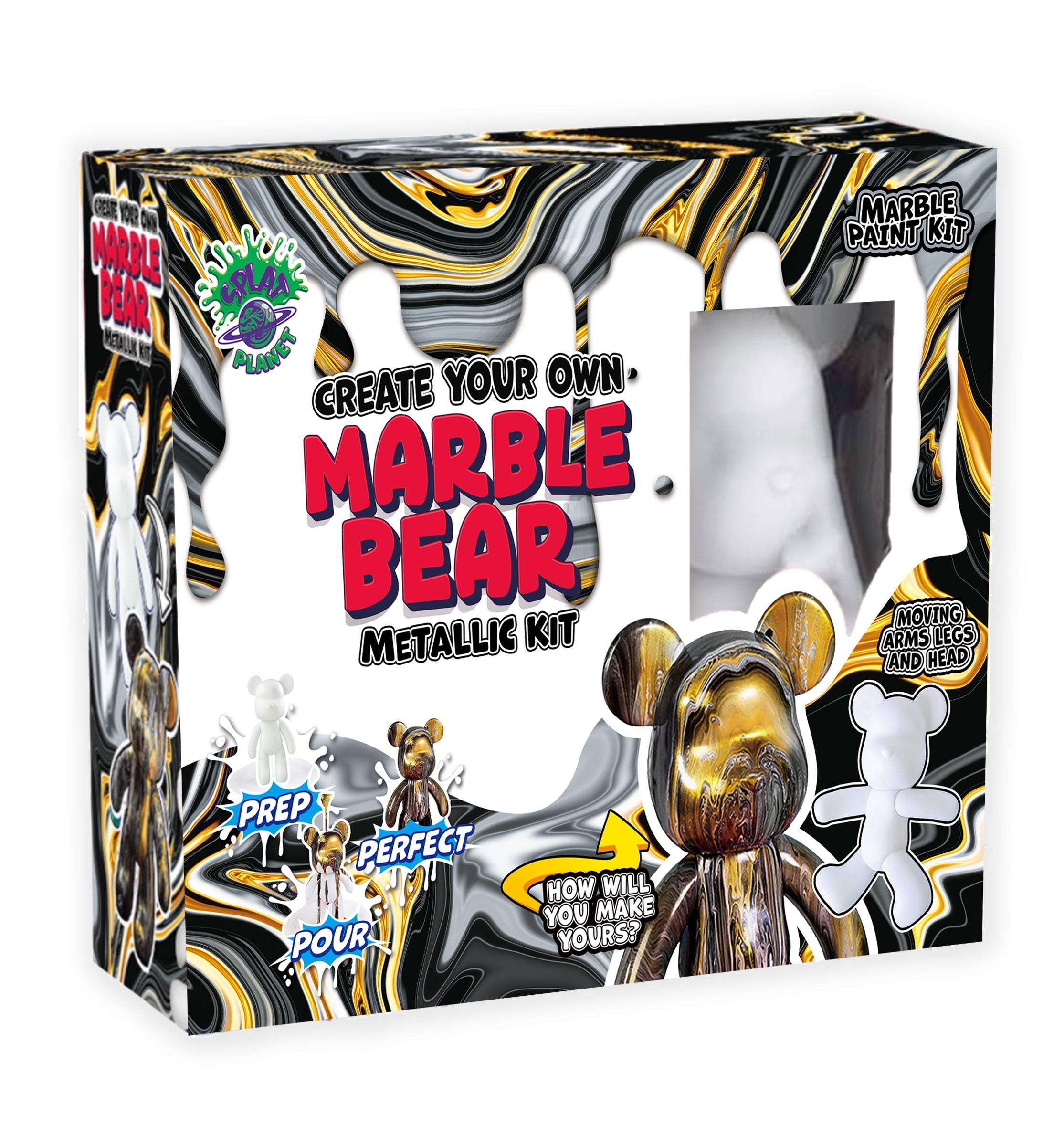 marble bear craft kit, pour painting kit, diy painting set for kids, neon art kit, metallic art kit, metallic pouring paint, neon pouring paint, arts and crafts toys, Fluid bear, painting for girls boys, splat planet bear, kids creative gift, diy toy craft, educational art supplies, birthday gifts for children, fun indoor activities, art projects for kids