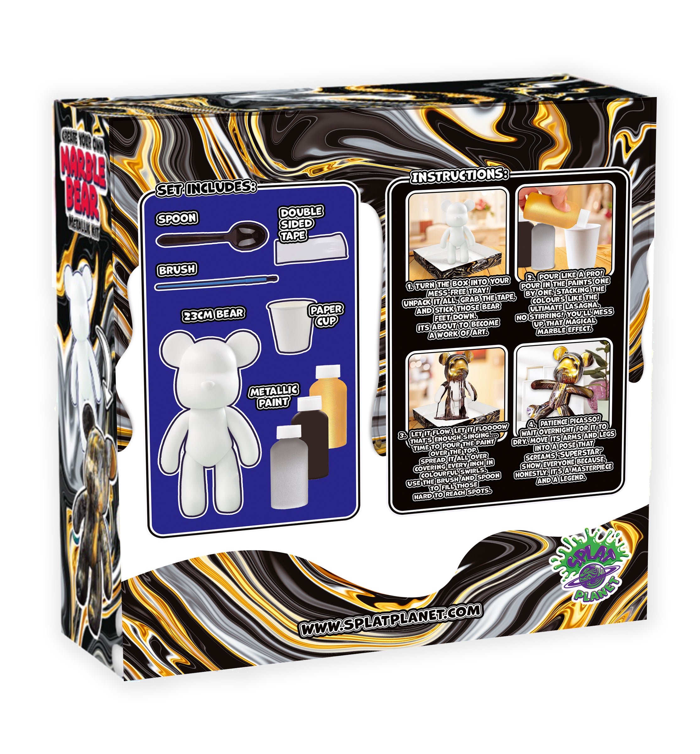 marble bear craft kit, pour painting kit, diy painting set for kids, neon art kit, metallic art kit, metallic pouring paint, neon pouring paint, arts and crafts toys, Fluid bear, painting for girls boys, splat planet bear, kids creative gift, diy toy craft, educational art supplies, birthday gifts for children, fun indoor activities, art projects for kids