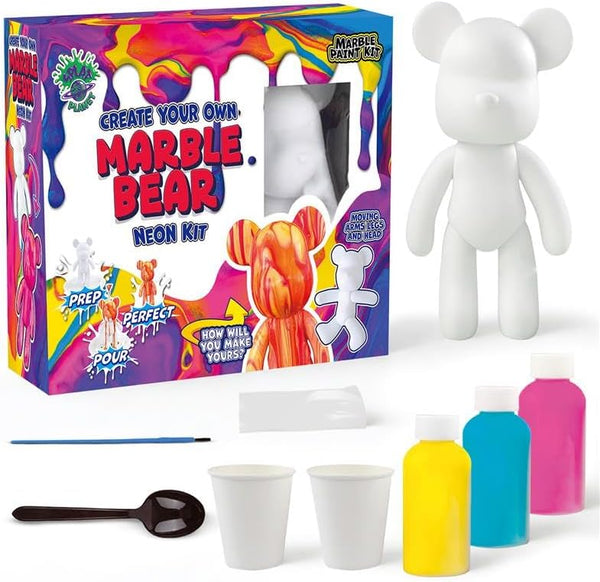 marble bear craft kit, pour painting kit, diy painting set for kids, neon art kit, metallic art kit, metallic pouring paint, neon pouring paint, arts and crafts toys, Fluid bear, painting for girls boys, splat planet bear, kids creative gift, diy toy craft, educational art supplies, birthday gifts for children, fun indoor activities, art projects for kids