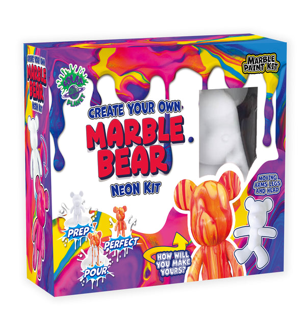 marble bear craft kit, pour painting kit, diy painting set for kids, neon art kit, metallic art kit, metallic pouring paint, neon pouring paint, arts and crafts toys, painting for girls boys, splat planet bear, kids creative gift, diy toy craft, educational art supplies, birthday gifts for children, fun indoor activities, art projects for kids