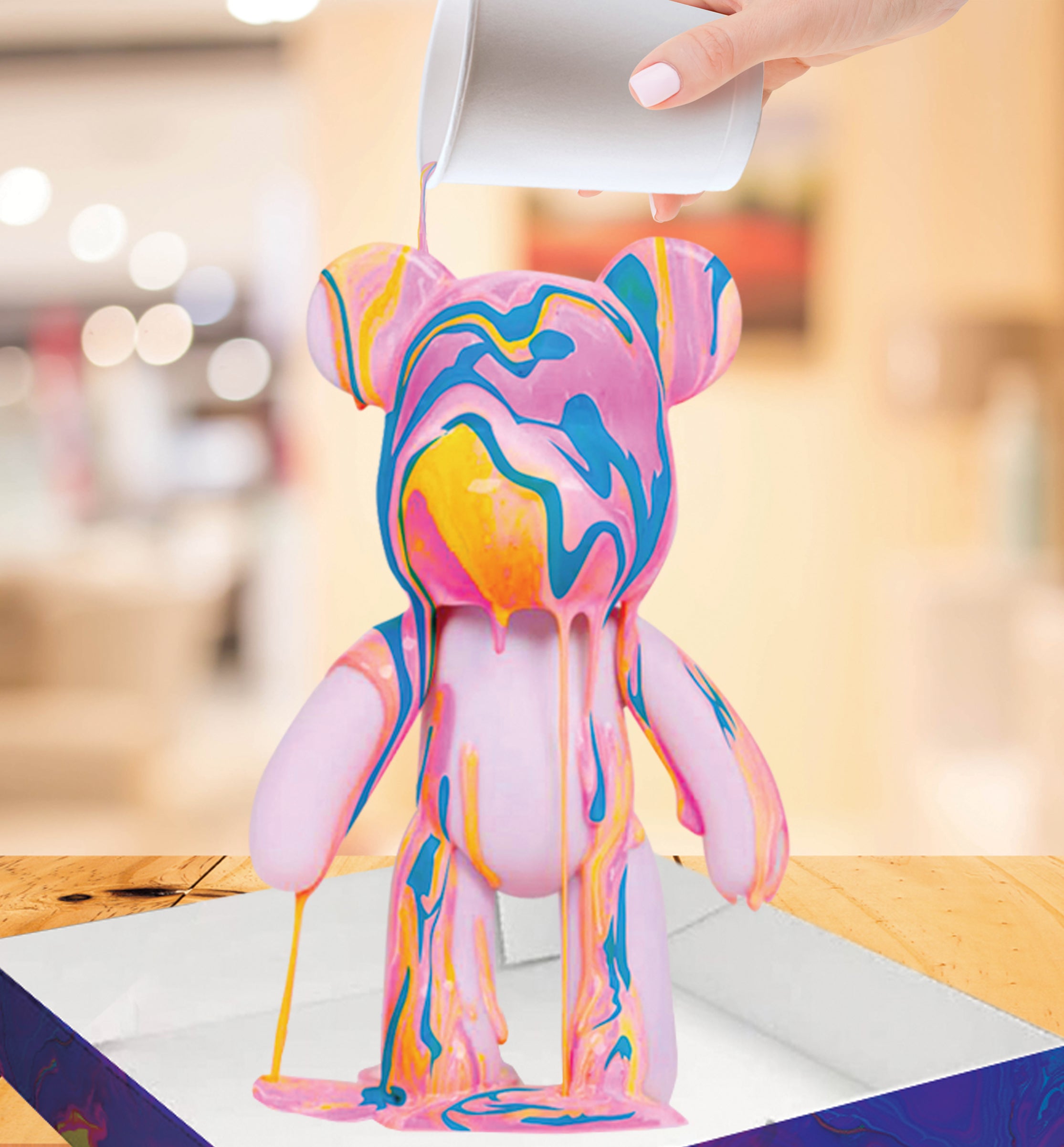 marble bear craft kit, pour painting kit, diy painting set for kids, neon art kit, metallic art kit, metallic pouring paint, neon pouring paint, arts and crafts toys, painting for girls boys, splat planet bear, kids creative gift, diy toy craft, educational art supplies, birthday gifts for children, fun indoor activities, art projects for kids