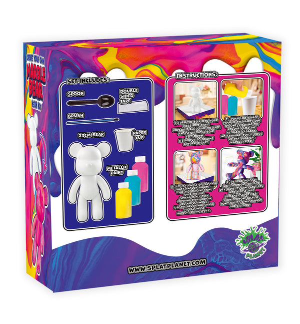 marble bear craft kit, pour painting kit, diy painting set for kids, neon art kit, metallic art kit, metallic pouring paint, neon pouring paint, arts and crafts toys, painting for girls boys, splat planet bear, kids creative gift, diy toy craft, educational art supplies, birthday gifts for children, fun indoor activities, art projects for kids