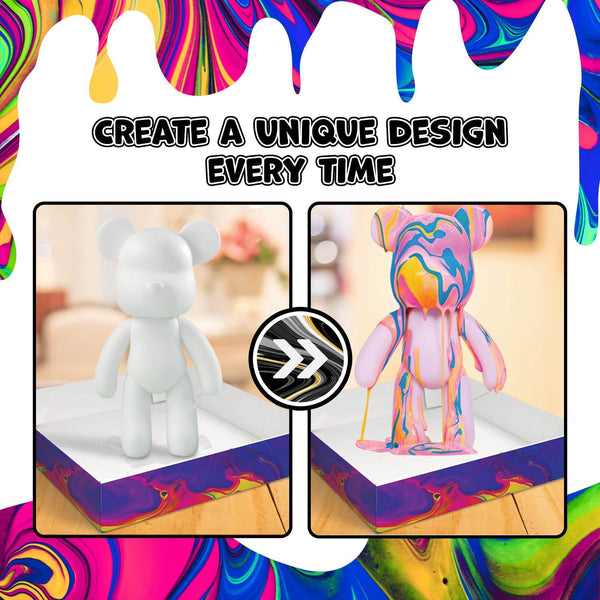 marble bear craft kit, pour painting kit, diy painting set for kids, neon art kit, metallic art kit, metallic pouring paint, neon pouring paint, arts and crafts toys, painting for girls boys, splat planet bear, kids creative gift, diy toy craft, educational art supplies, birthday gifts for children, fun indoor activities, art projects for kids
