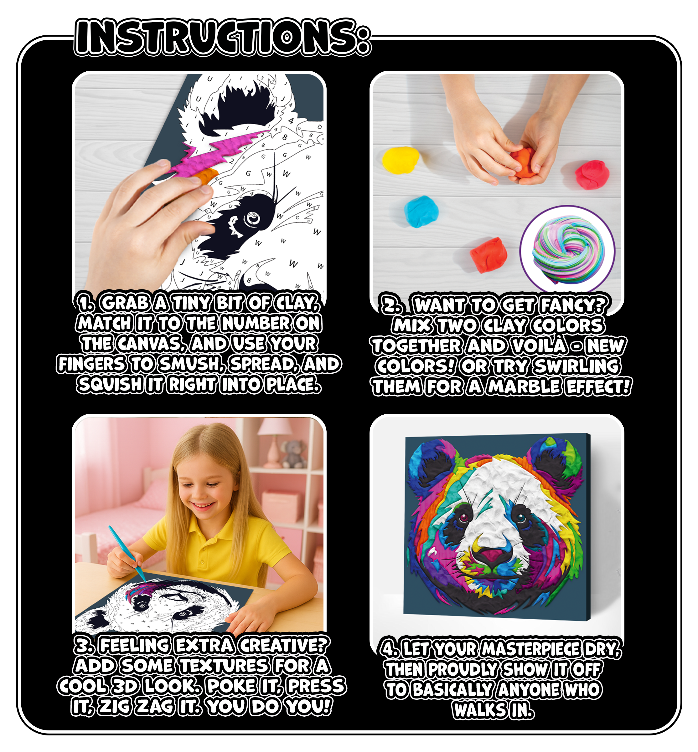 Panda Clay Painting 30x30cm