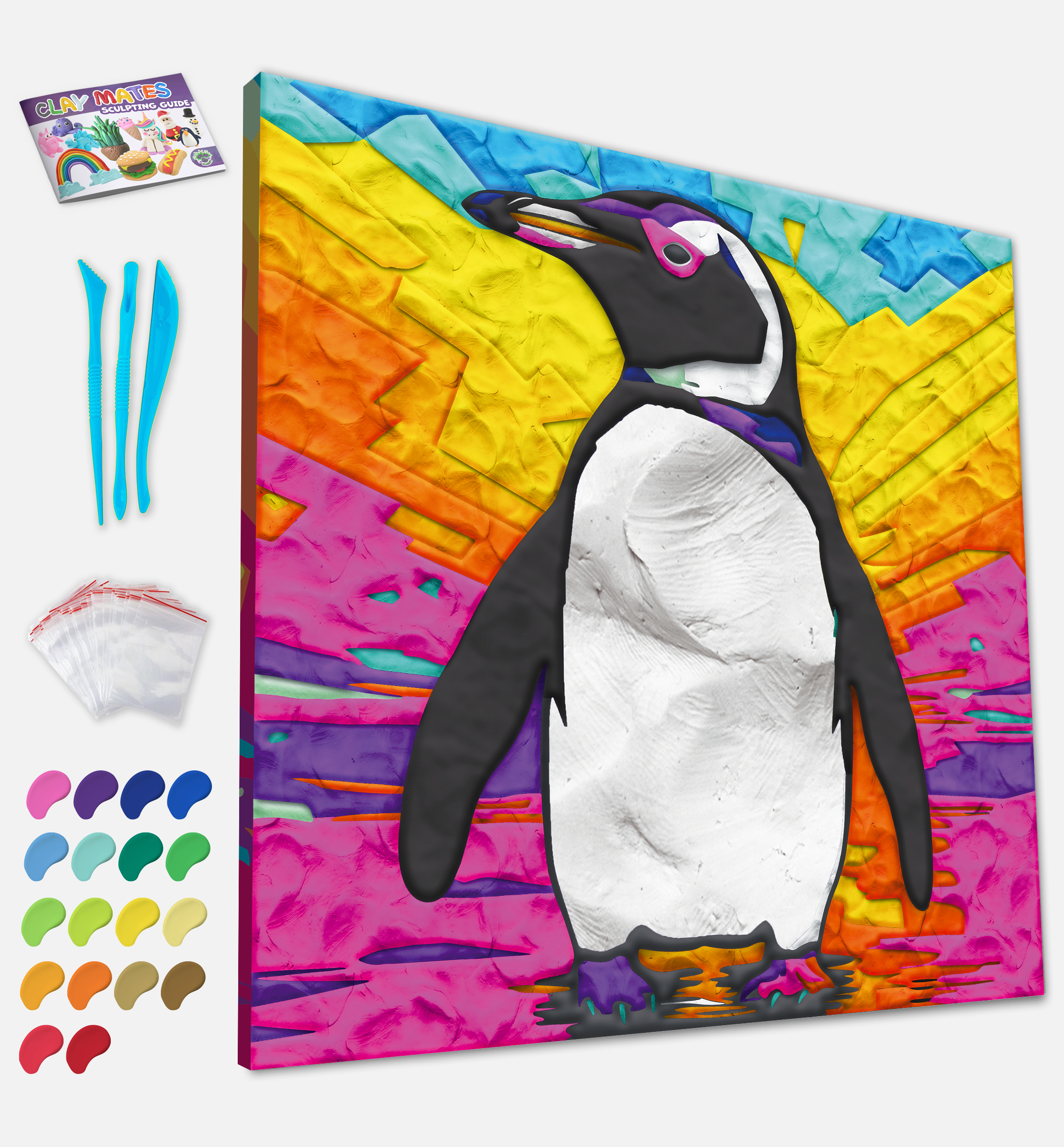 Penguin Clay Painting 30x30 cm