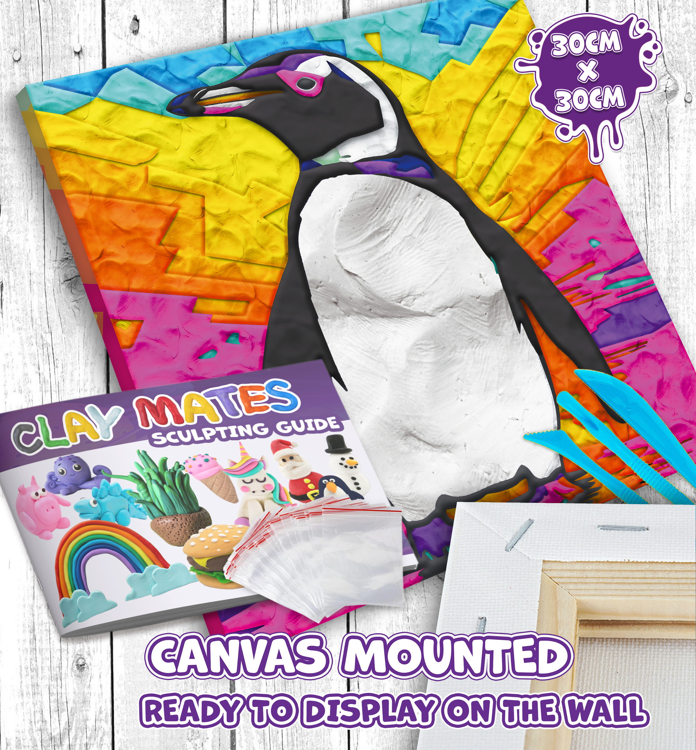 Penguin Clay Painting 30x30 cm