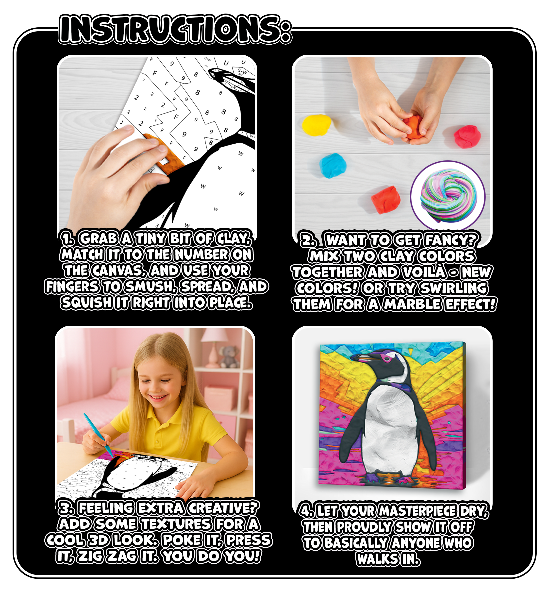 Penguin Clay Painting 30x30 cm