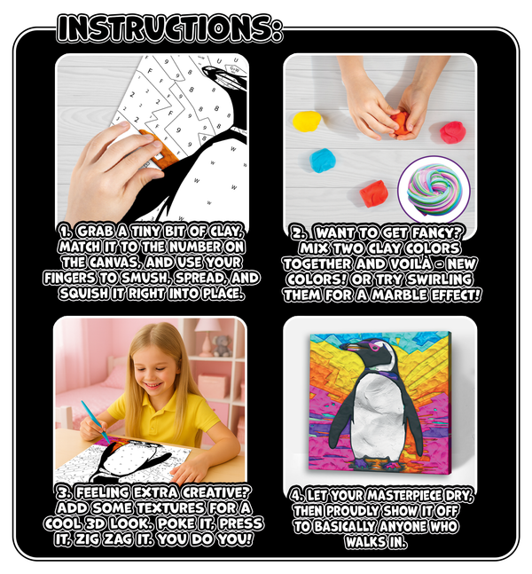 Penguin Clay Painting 30x30 cm