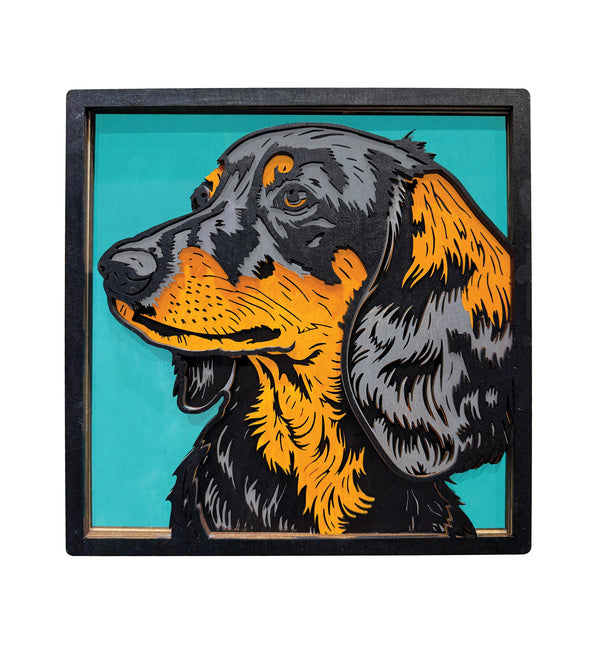 Sausage dog wooden art kit, Dachshund craft kit for kids, Sausage dog wood painting set, Cute dog wooden art, DIY dog craft, Dachshund wall art, Sausage dog gift for children, Layered dog wood art, Creative dog project, Wooden Dachshund décor, Kids dog craft activity, Dog lover gift crafts.