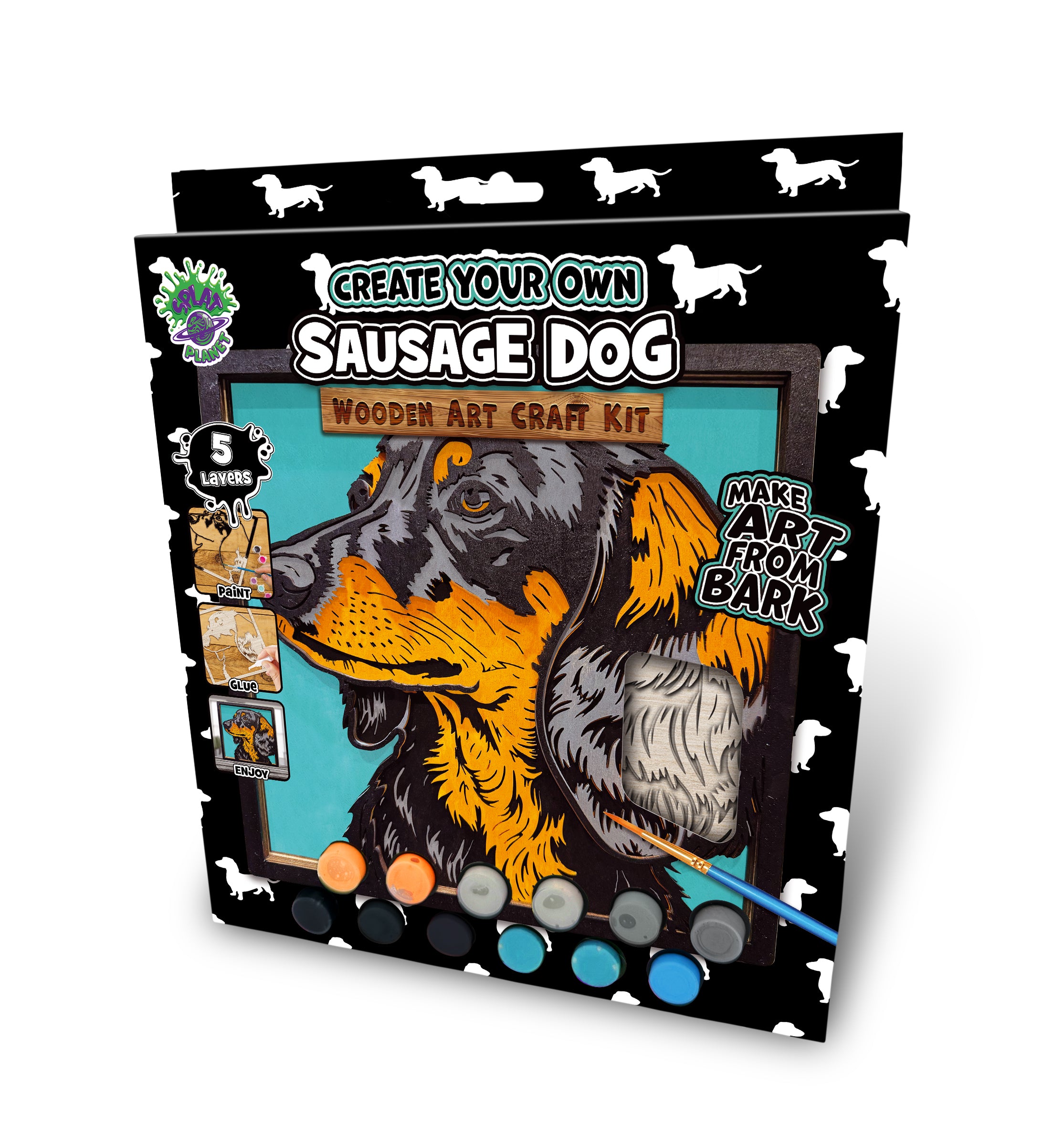 Sausage dog wooden art kit, Dachshund craft kit for kids, Sausage dog wood painting set, Cute dog wooden art, DIY dog craft, Dachshund wall art, Sausage dog gift for children, Layered dog wood art, Creative dog project, Wooden Dachshund décor, Kids dog craft activity, Dog lover gift crafts.