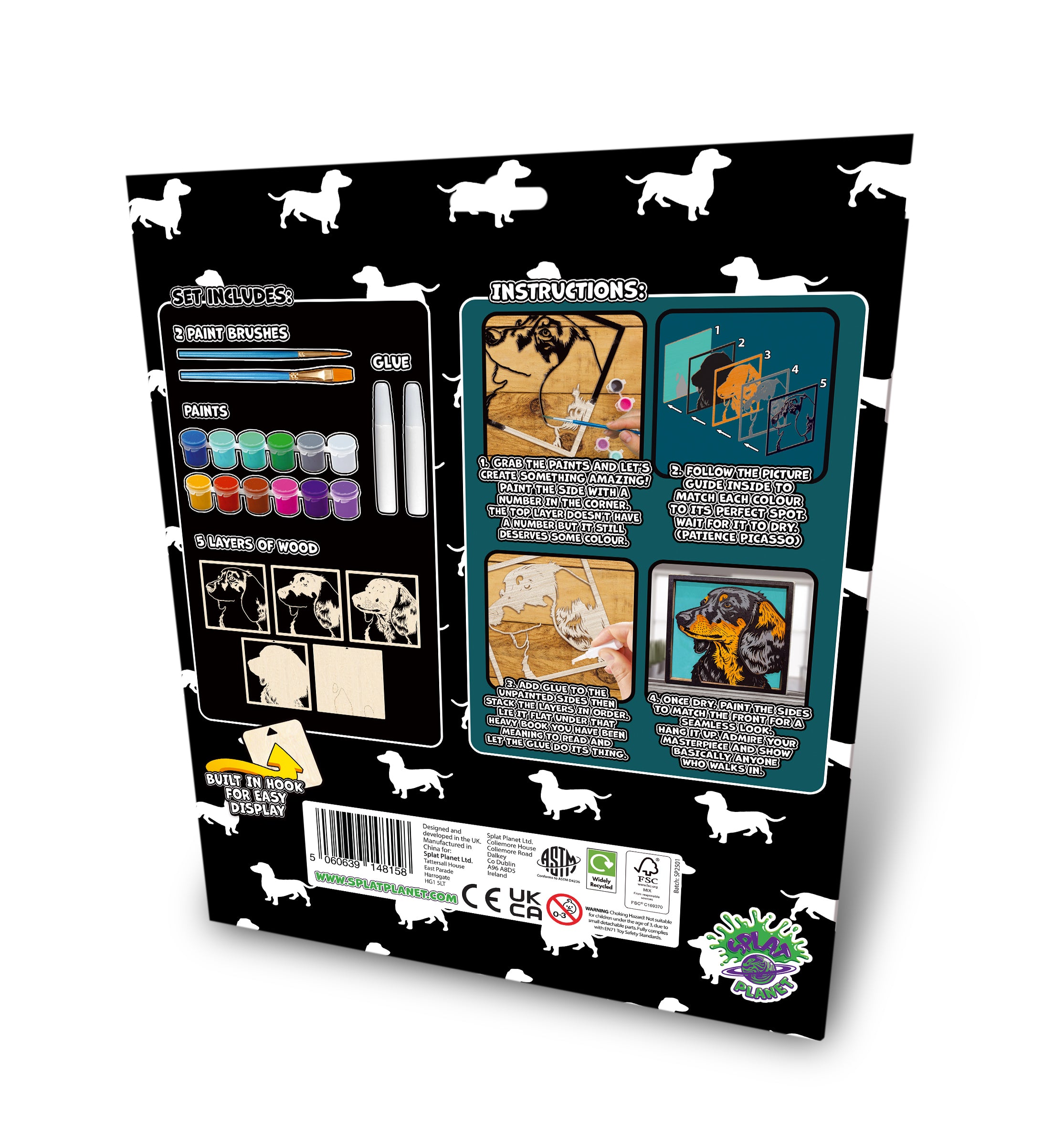 Sausage dog wooden art kit, Dachshund craft kit for kids, Sausage dog wood painting set, Cute dog wooden art, DIY dog craft, Dachshund wall art, Sausage dog gift for children, Layered dog wood art, Creative dog project, Wooden Dachshund décor, Kids dog craft activity, Dog lover gift crafts.