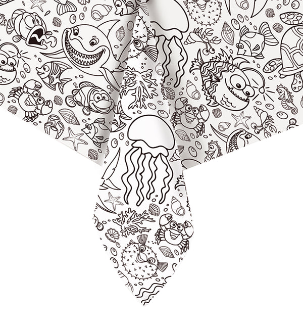 Sea life giant colour-in table cloth for kids with ocean animals, laminated table protector 240 x 120cm