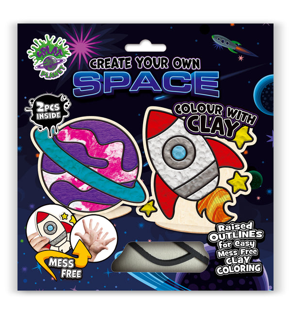 Space clay colouring kit, Space themed clay art set, Space clay craft for kids, DIY space modelling kit, 3D space clay project, Sensory space clay kit, Creative space craft activity, Non-toxic clay craft set, Outer space clay art kit, Kids space craft