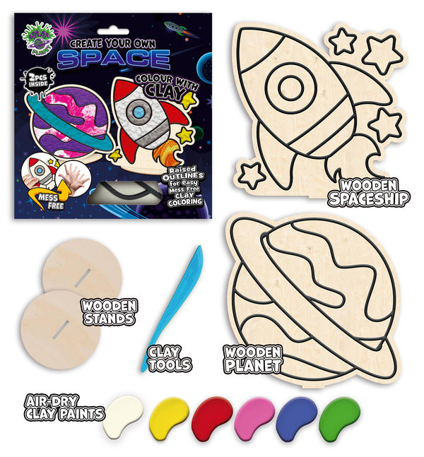 Space clay colouring kit, Space themed clay art set, Space clay craft for kids, DIY space modelling kit, 3D space clay project, Sensory space clay kit, Creative space craft activity, Non-toxic clay craft set, Outer space clay art kit, Kids space craft