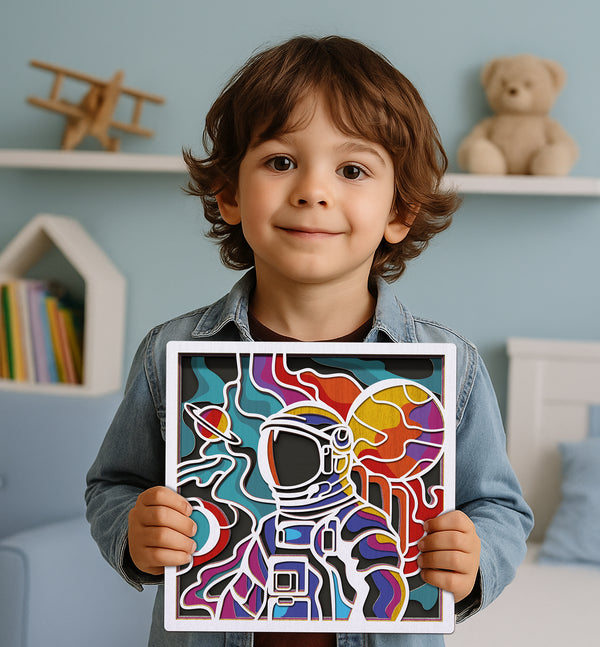 Space wooden art kit, Space craft kit for kids, Galaxy wood art project, Astronaut wooden art kit, Space painting kit, DIY space craft, Cosmic wall art, Solar system wooden craft, Creative space activity, Kids space painting set, Universe wood layers, Space themed décor craft, Planets wooden art kit, STEM space art project.