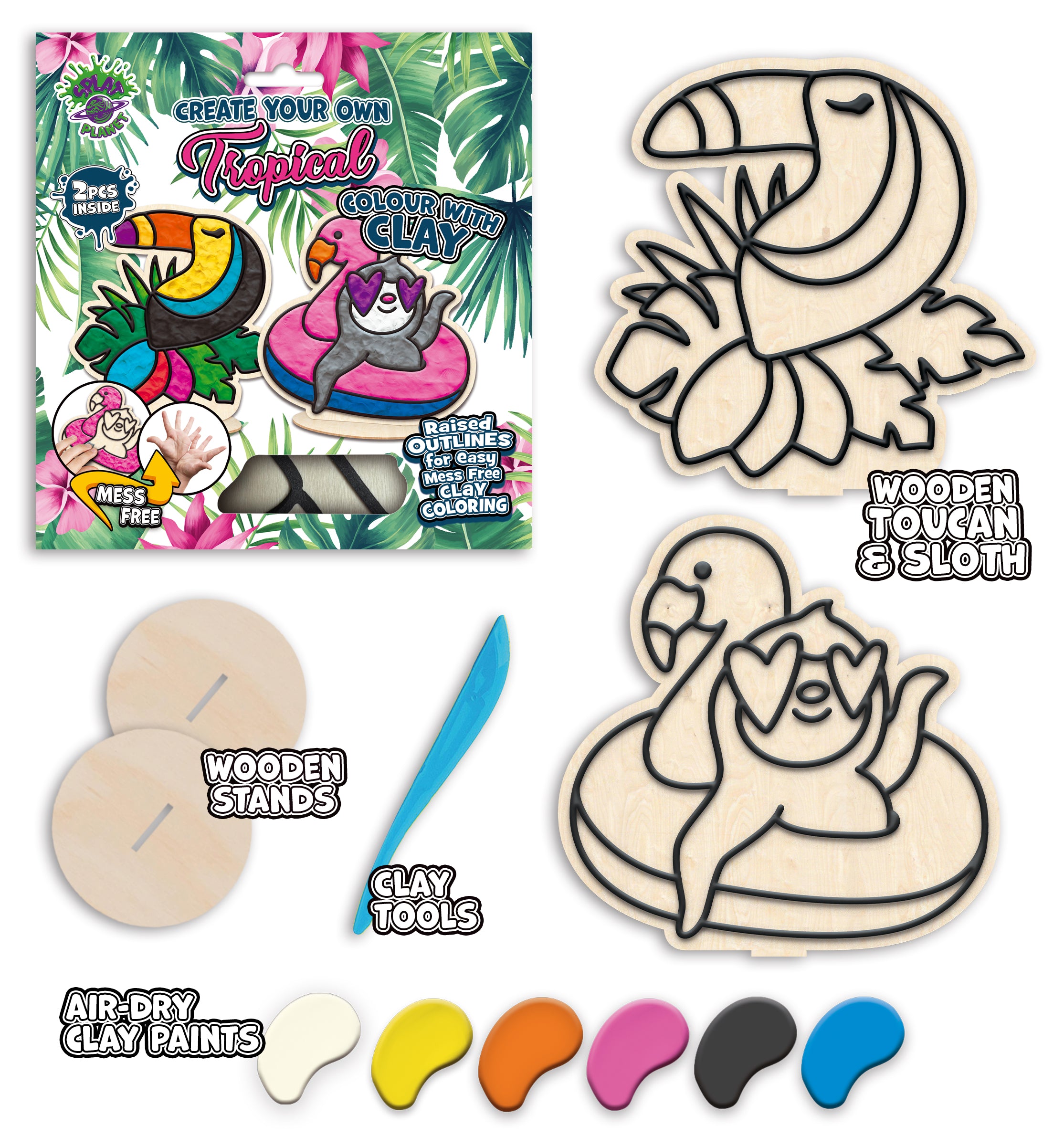 tropical clay colouring kit
tropical clay painting kit
toucan and sloth clay craft kit
tropical diy clay craft kit
tropical craft kit for kids
toucan sloth painting craft activity
tropical clay art kit kids
tropical creative craft kit
paint your own toucan and sloth
tropical craft gift for kids
tropical clay craft activity
jungle animal craft kit
tropical art activity kit
tropical creative gift for kids
splat planet tropical clay colouring kit