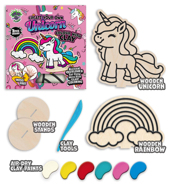 Unicorn clay colouring kit, Unicorn themed clay art set, Unicorn clay craft for kids, DIY unicorn modelling kit, 3D unicorn clay project, Sensory unicorn clay kit, Creative unicorn craft activity, Non-toxic clay craft set, Fantasy clay art kit, Kids unicorn craft