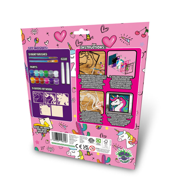 Unicorn wooden art kit, Unicorn craft kit for kids, Fantasy layered wood art, DIY Unicorn painting set, Magical Unicorn décor, Kids Unicorn craft activity, Unicorn themed wooden art, Creative Unicorn project, Unicorn wall art craft.