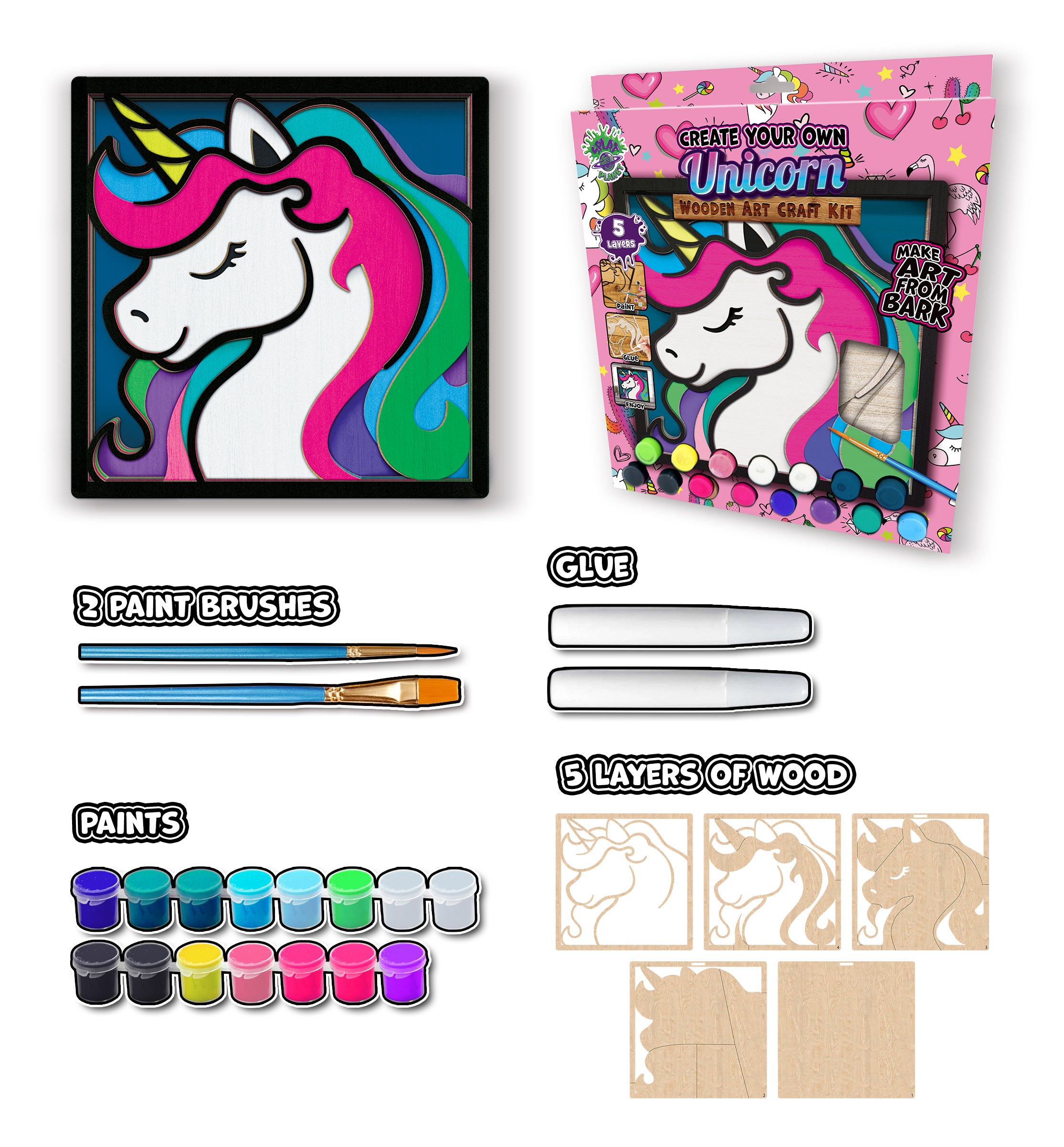Unicorn wooden art kit, Unicorn craft kit for kids, Fantasy layered wood art, DIY Unicorn painting set, Magical Unicorn décor, Kids Unicorn craft activity, Unicorn themed wooden art, Creative Unicorn project, Unicorn wall art craft.