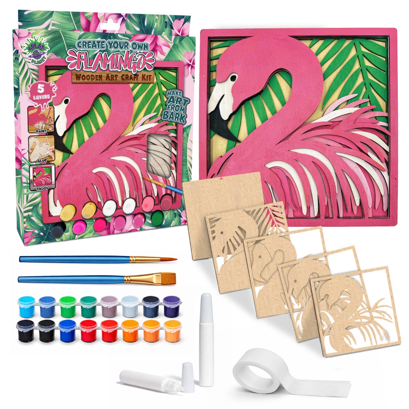 Flamingo wooden art craft kit, Flamingo craft kit for kids, Layered Flamingo wood art, DIY Flamingo painting set, Tropical bird décor craft, Flamingo wall art, Kids Flamingo activity kit, Creative Flamingo project.